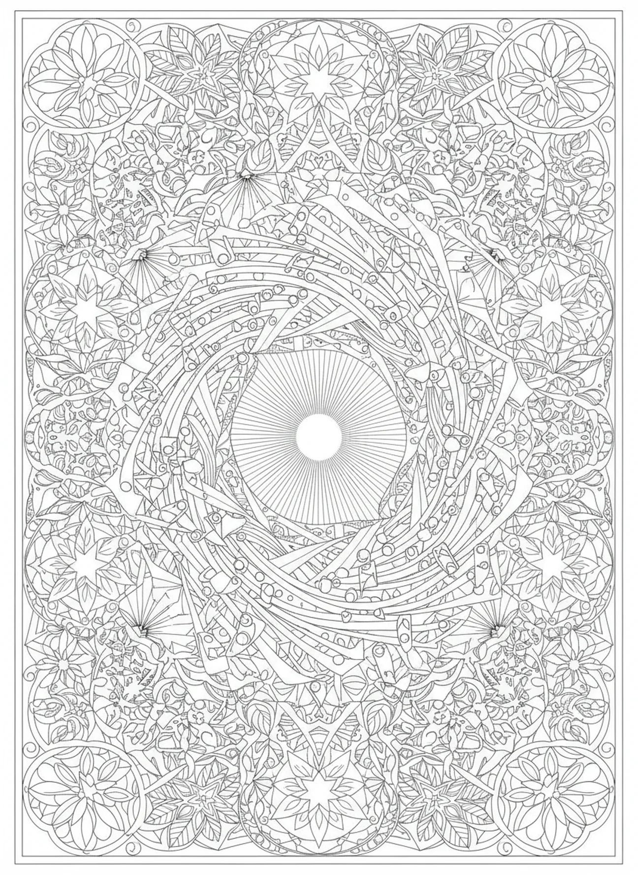 Luz rompendo a escuridão, João 1:1 A Palavra Era Deus página para colorir no estilo de journaling bíblico para adultos.