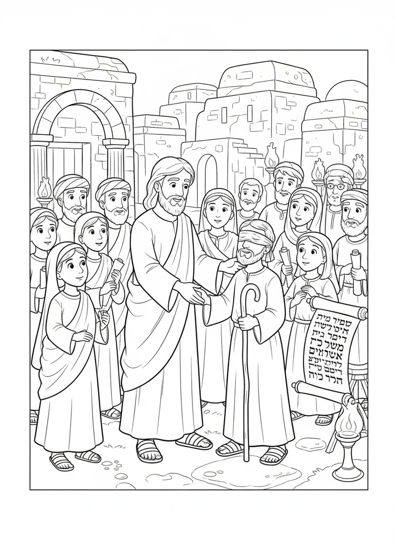Jezus verricht een wonder, Johannes 1:1 Het Woord was God kleurplaat voor Zondagsschool kinderen van 5-12 jaar.