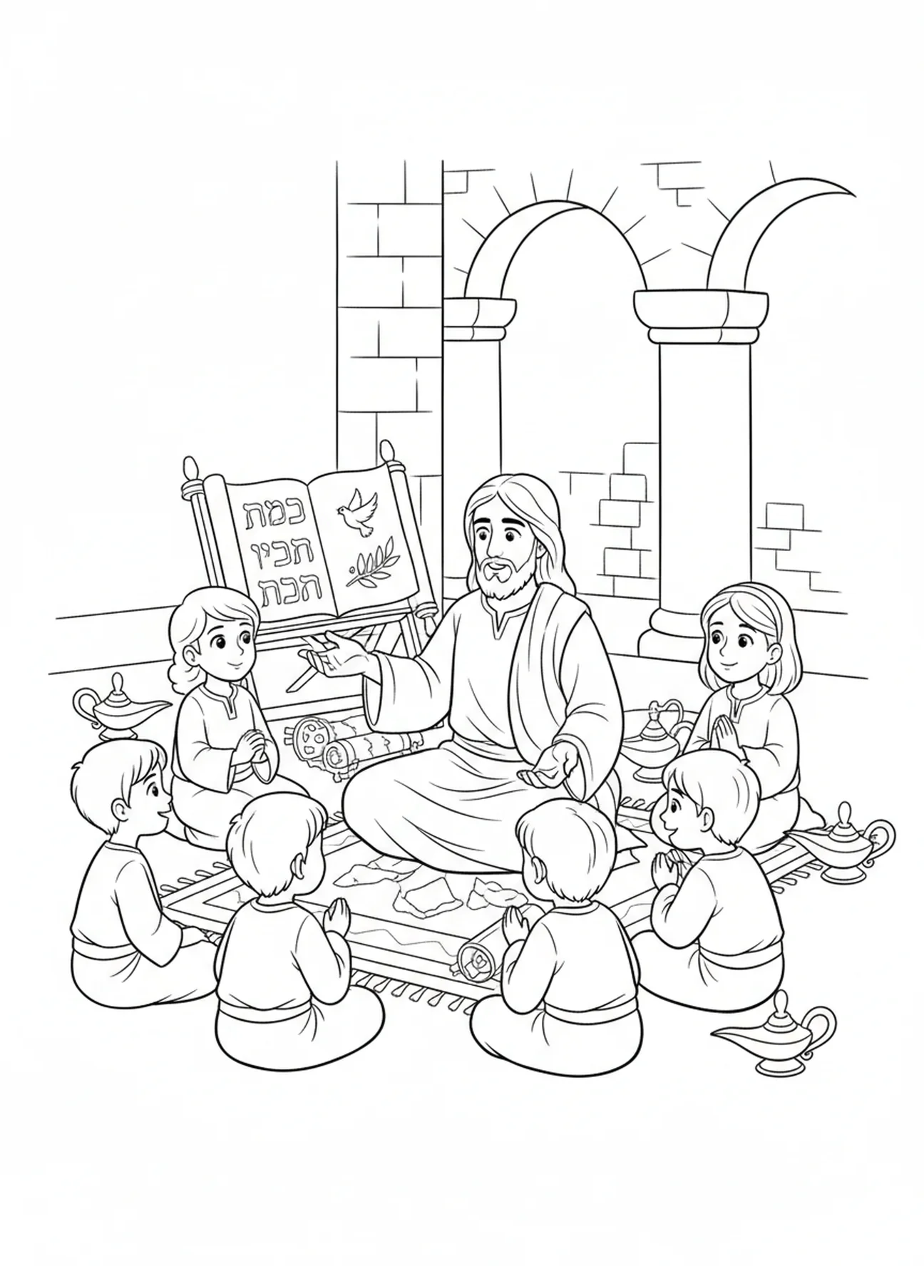 Discípulos escuchando atentamente, Juan 14:27 Mi Paz página para colorear para niños de Escuela Dominical de 5 a 12 años