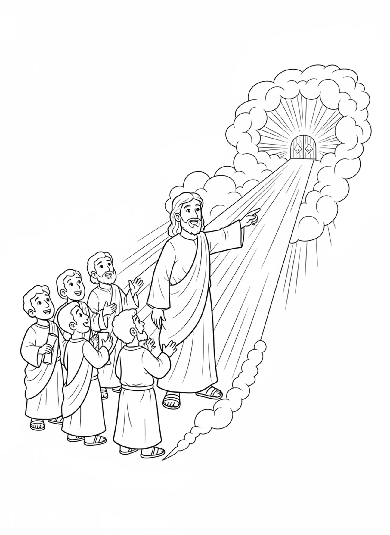 Heller Weg, der den Himmel symbolisiert, Johannes 14:6 Malvorlage für Kinder im Alter von 5-10 Jahren
