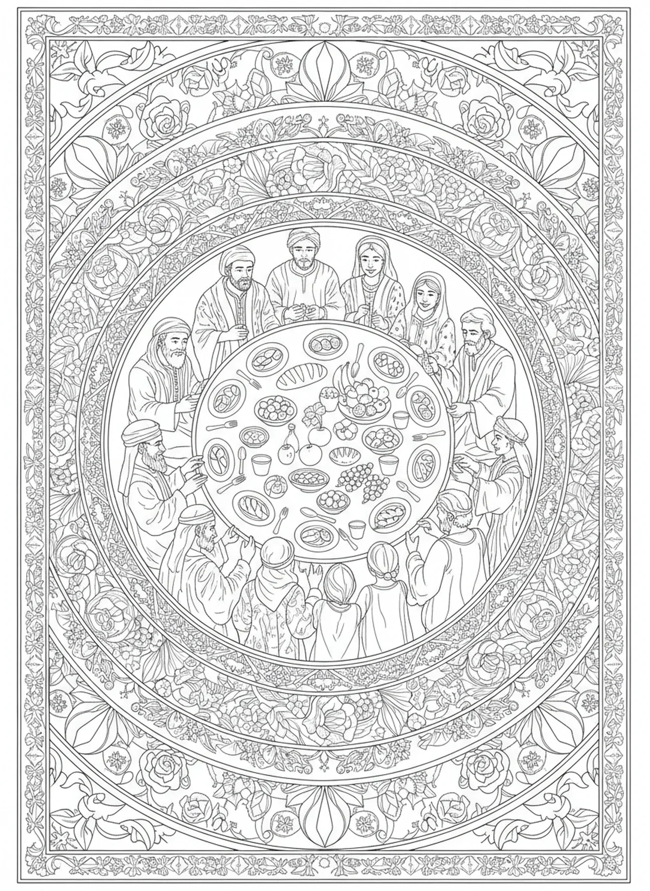 Rassemblement divers de personnes, page à colorier Aime ton prochain pour le journal biblique.