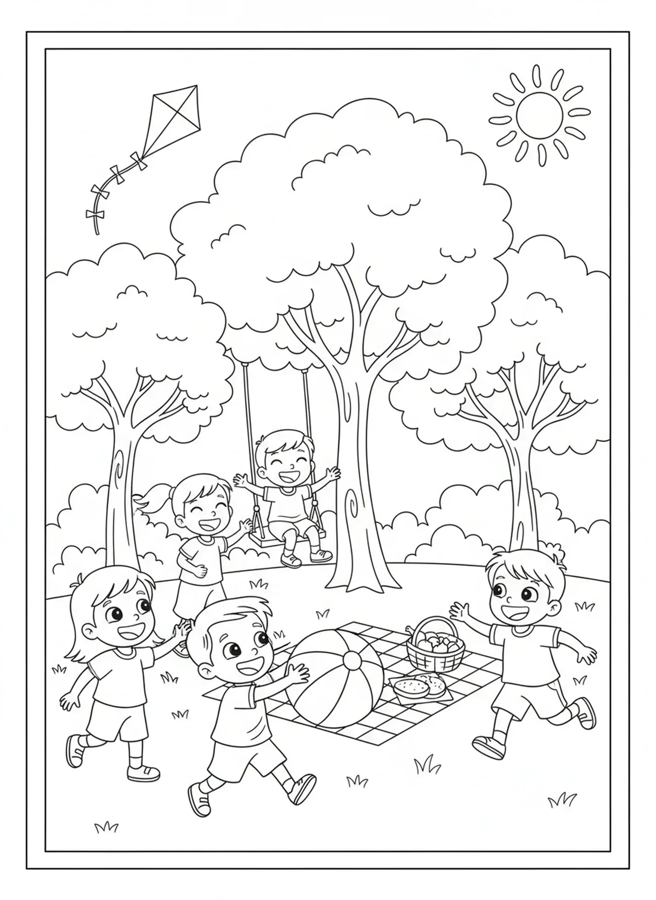 Enfants jouant au ballon, page à colorier Aime ton prochain pour les enfants de 5 à 10 ans
