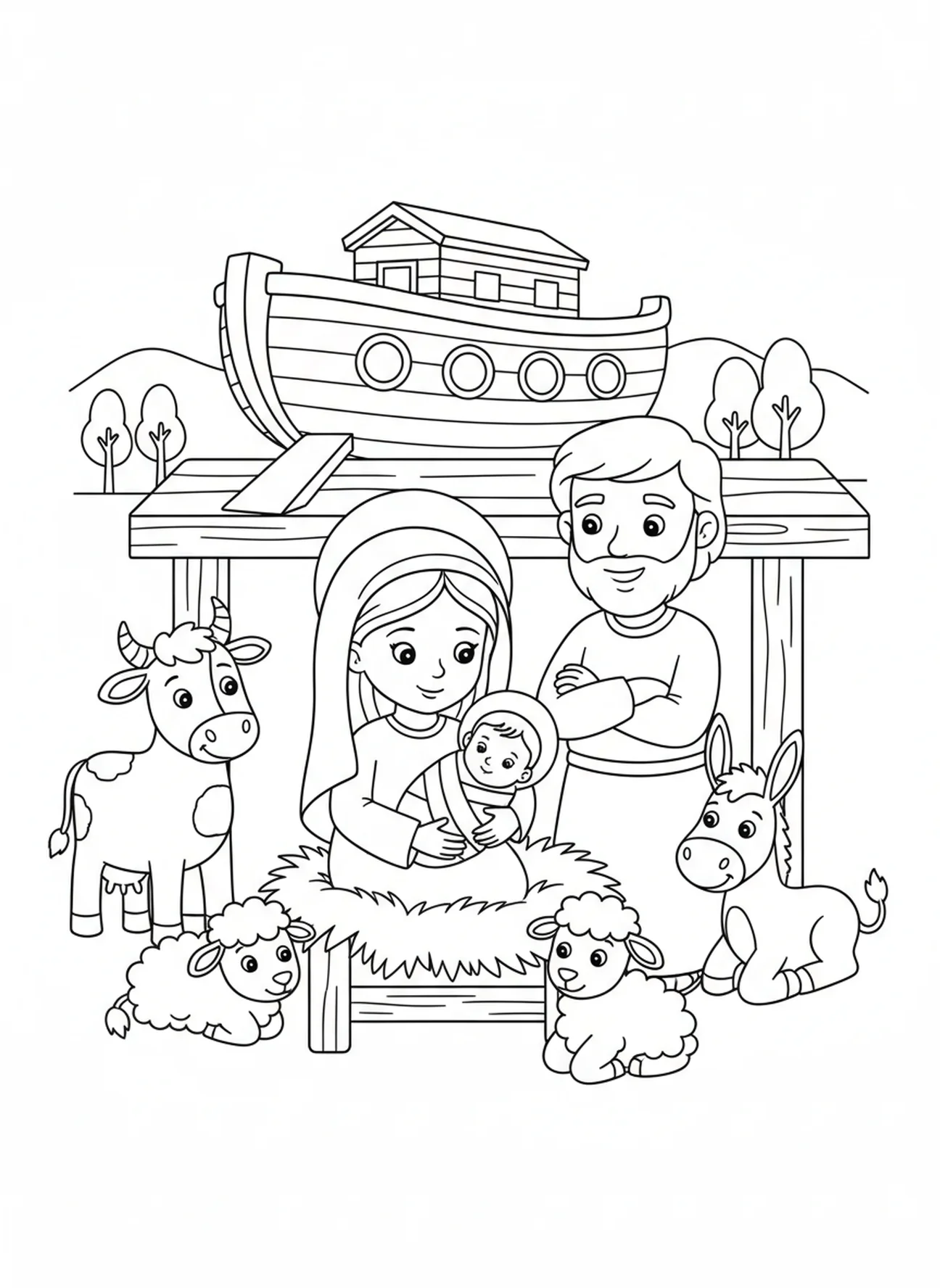 Maria segurando o bebê Jesus, página para colorir Lucas 1:37 para crianças de 5 a 10 anos.