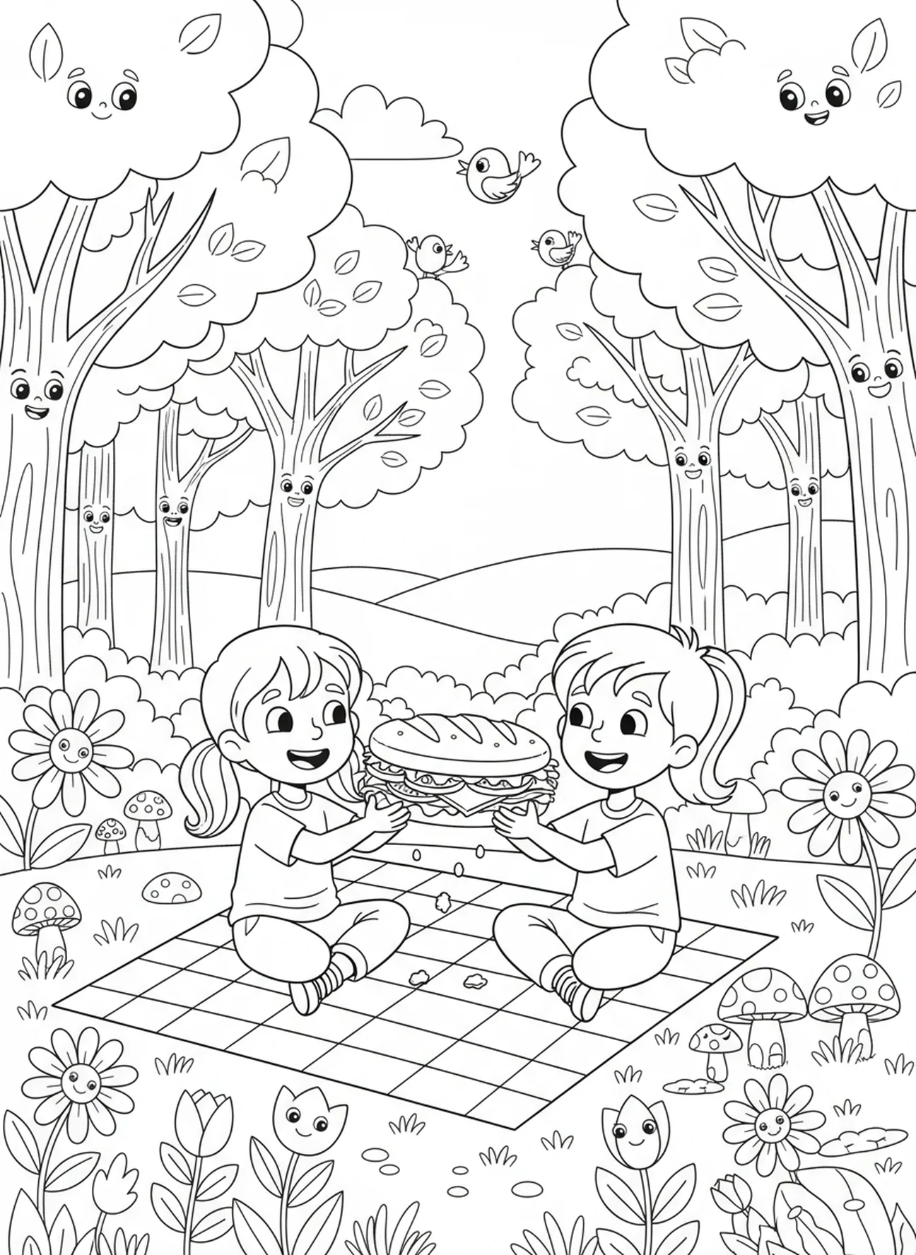 Dos amigos compartiendo un sándwich, Lucas 6:31 Haced a los demás coloring page para niños de 5 a 10 años