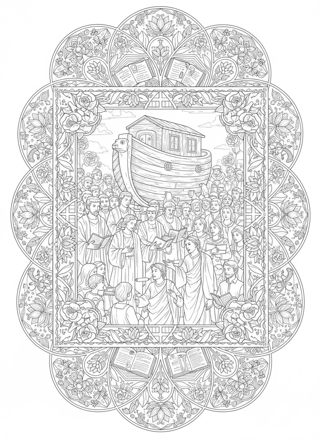 Disciples enseignant les nations, page à colorier Matthieu 28:19 pour le style de journal biblique pour adultes