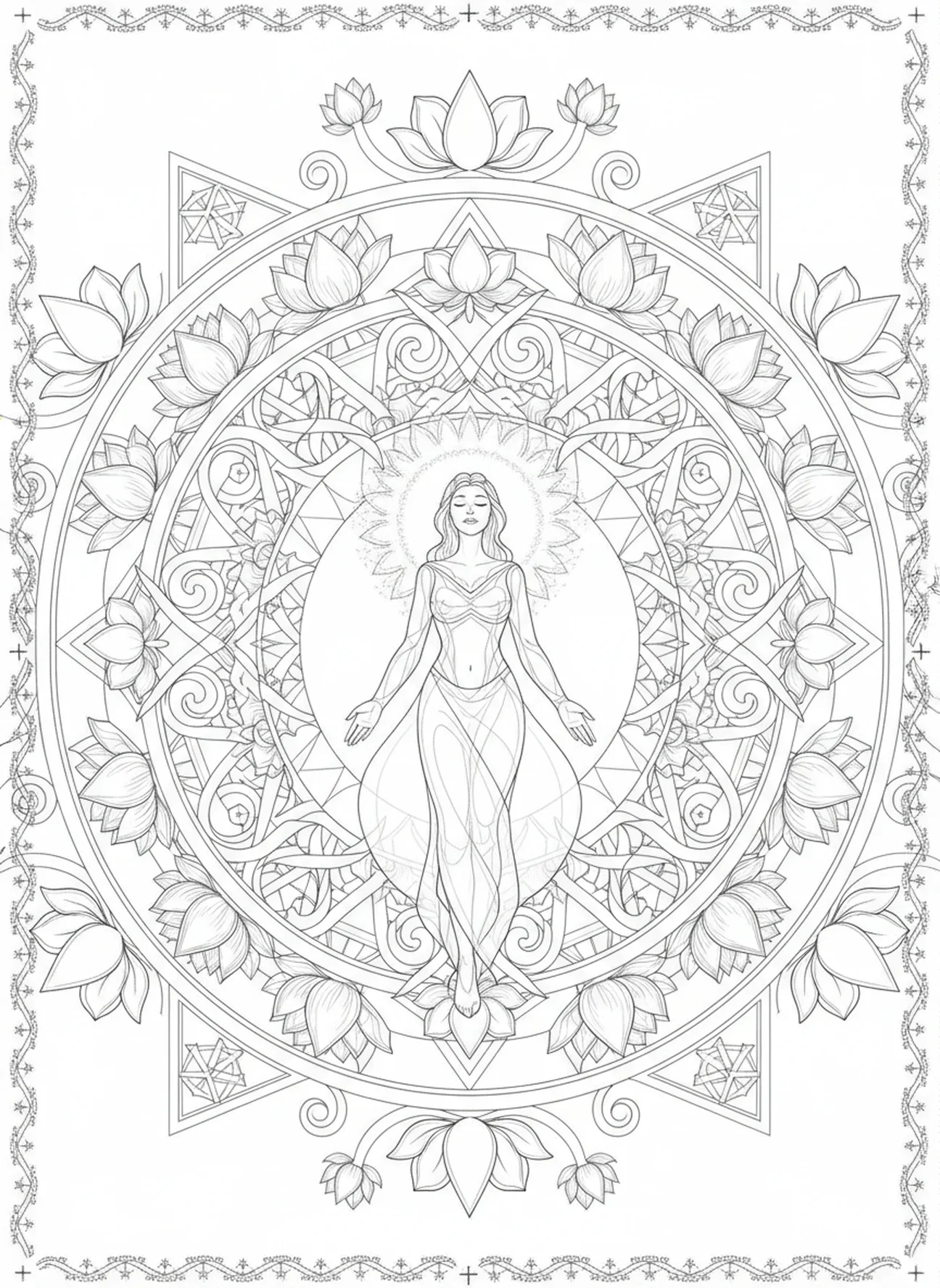 Strahlende Figur der Reinheit, Matthäus 5,3-12 Ausmalbild für Erwachsene im Bibel-Journaling-Stil
