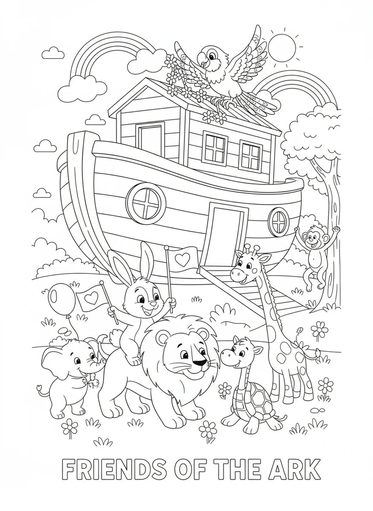 Cartoon dieren die spelen, Filippenzen 1:6 kleurplaat voor kinderen van 5-10 jaar