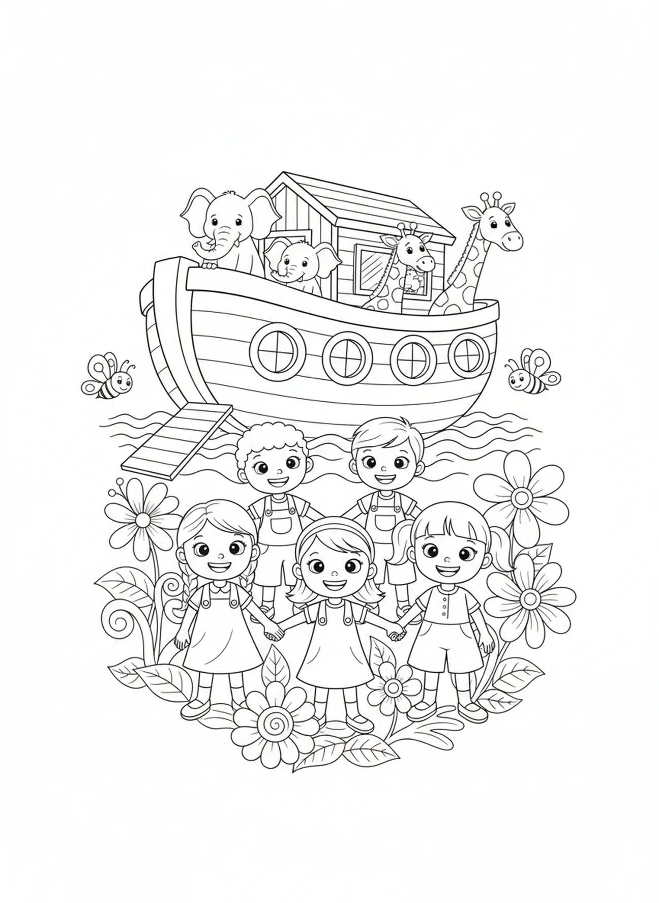 Gruppe von Freunden, die sich an den Händen halten, Sprüche 17,17 Freund liebt Ausmalbild für Kinder im Alter von 5-10 Jahren