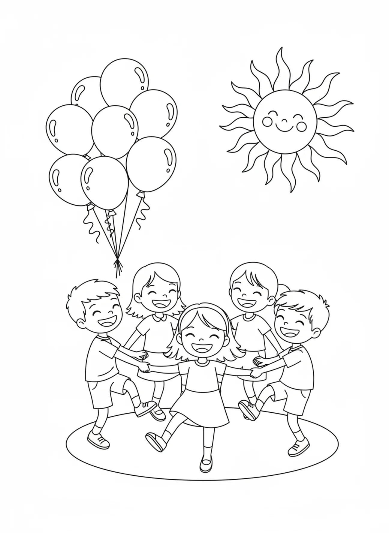 Kinder tanzen im Kreis, Sprüche 3,5 Vertraue auf den Herrn Malvorlage für Kinder im Alter von 5-10 Jahren.