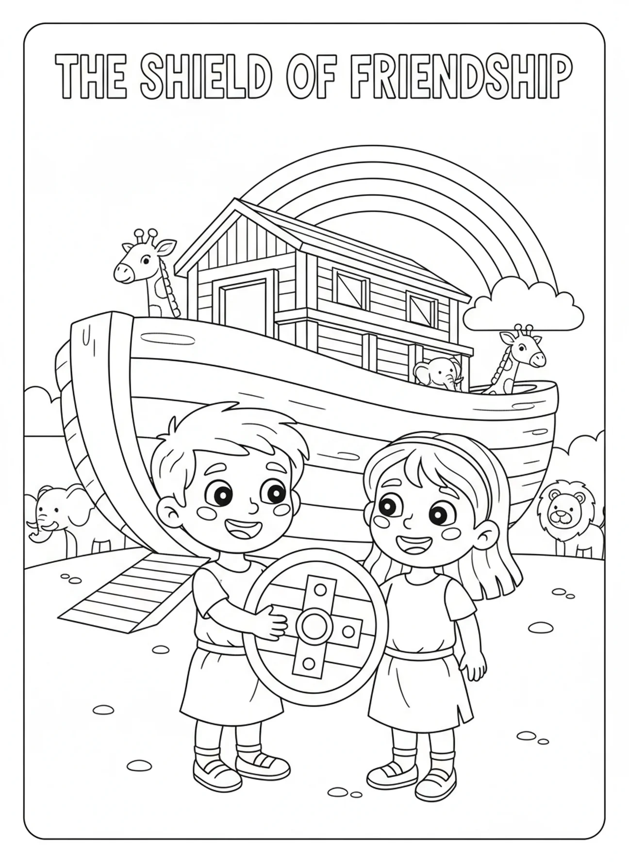 Deux enfants jouant, Proverbes 4:23 Garde ton cœur page à colorier pour les enfants de 5 à 10 ans.