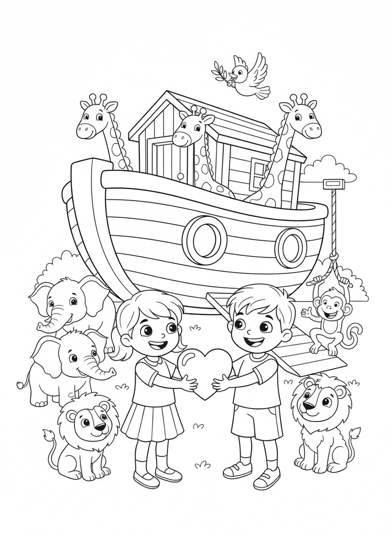 Enfant offrant un cœur à un ami, Proverbes 4:23 Garde ton cœur page à colorier pour les enfants de 5 à 10 ans.
