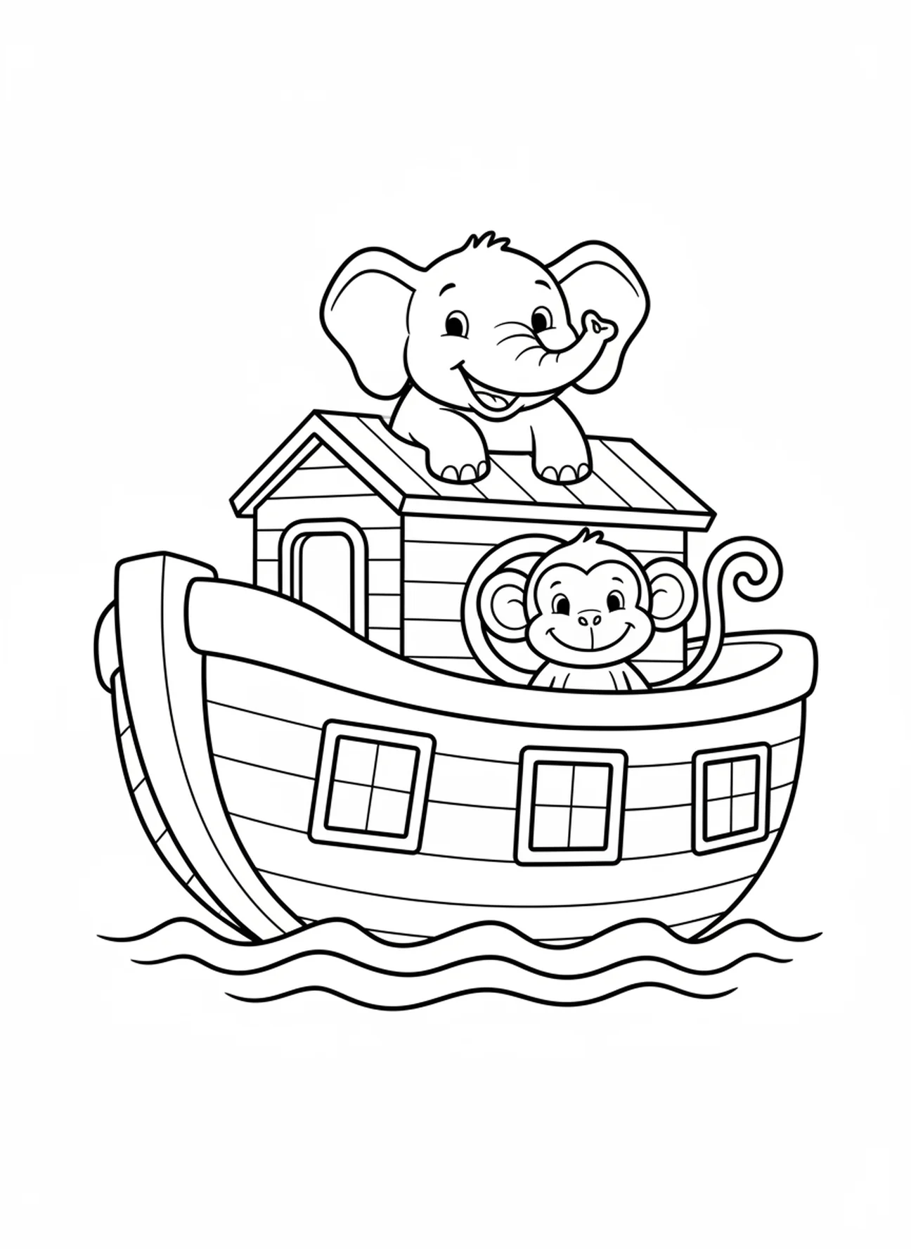 Fröhlicher Elefant und Affe, Psalm 100 Fröhlichen Lärm Malvorlage für Vorschulkinder im Alter von 3-5 Jahren.