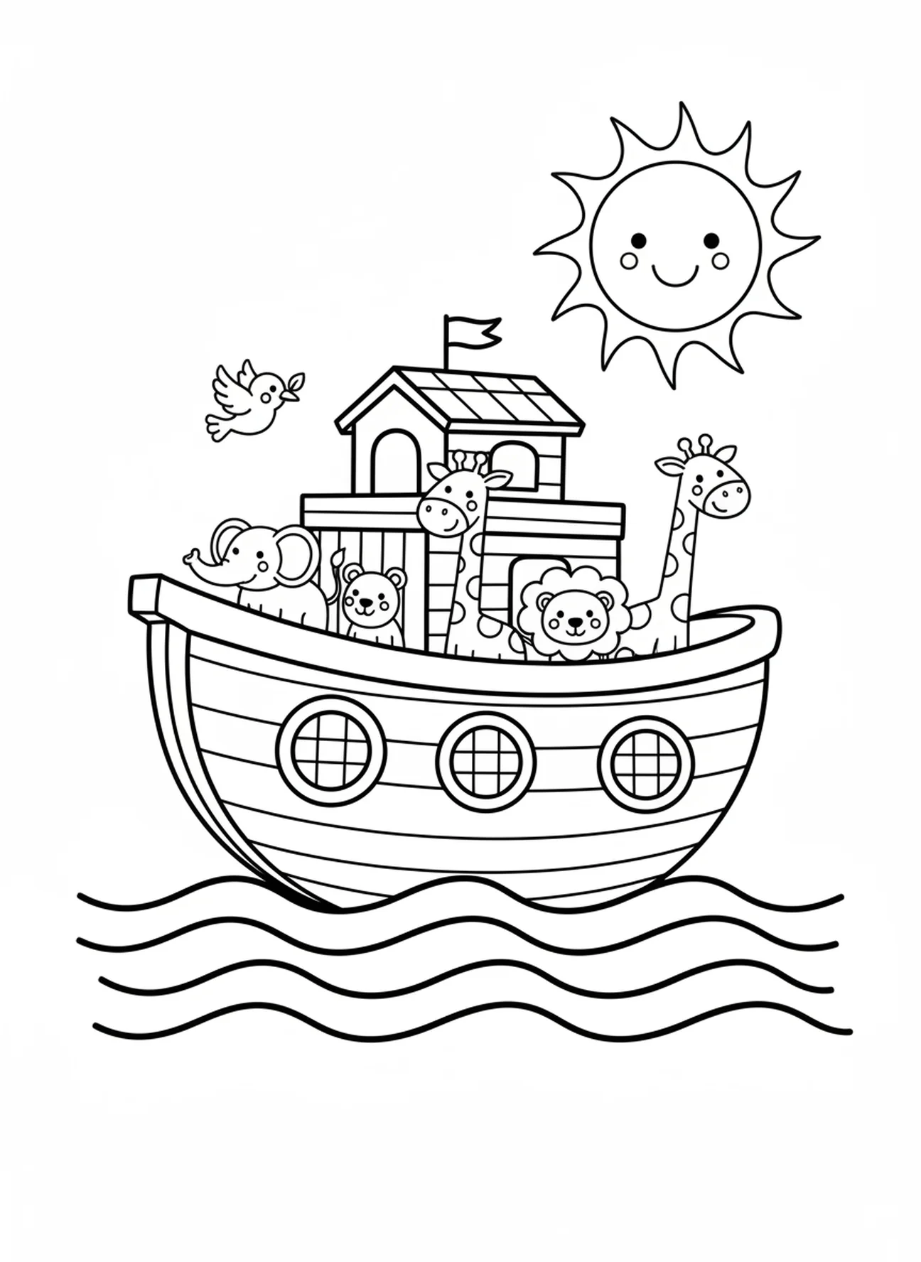 Die Arche segelt auf Wellen, Psalm 100 Freudevolle Geräusche Malvorlage für Vorschulkinder im Alter von 3-5 Jahren.