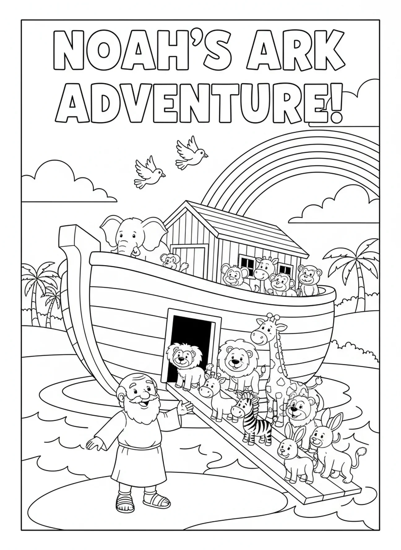 Tiere steigen in die Arche, Psalm 118,24 Ausmalbild für Kinder von 5-10 Jahren