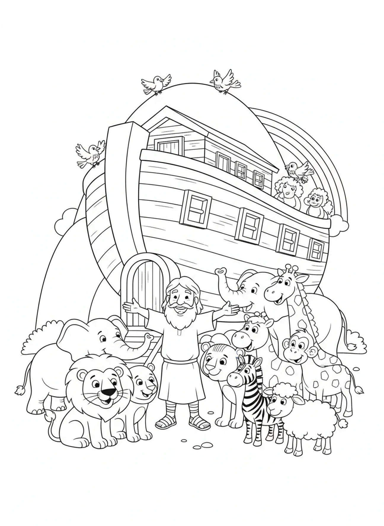 Noah mit Tieren, Psalm 118,24 Ausmalbild für Kinder im Alter von 5-10 Jahren