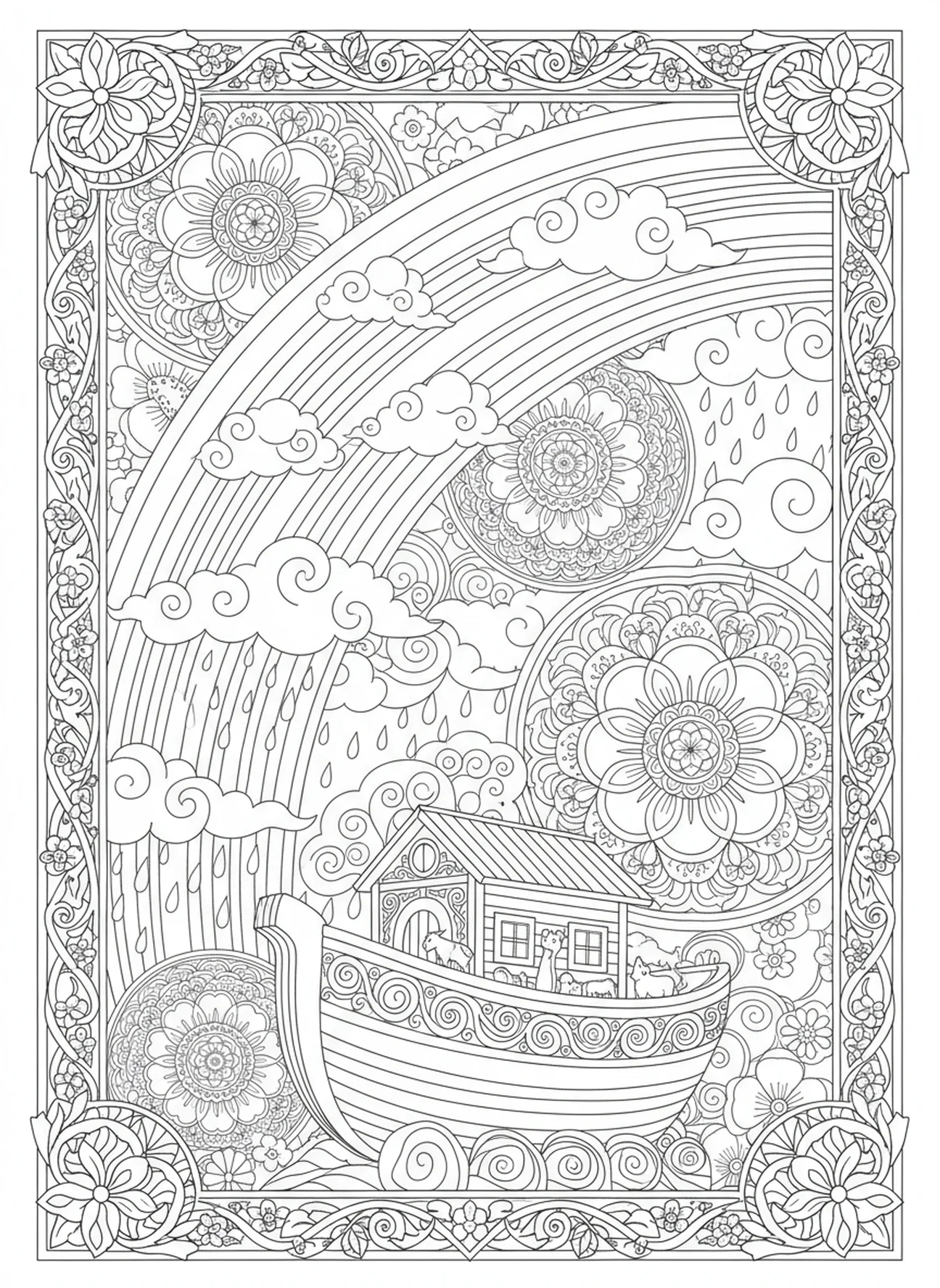 Arc-en-ciel, page à colorier Psaume 119:105 pour adultes dans le style du journal biblique