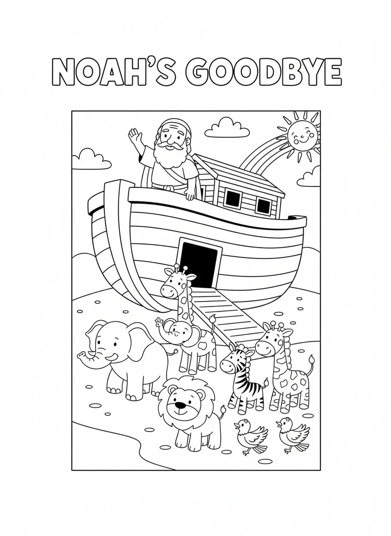 Noach zwaait vaarwel, Psalm 139:13 kleurplaat voor kinderen van 5-10 jaar.
