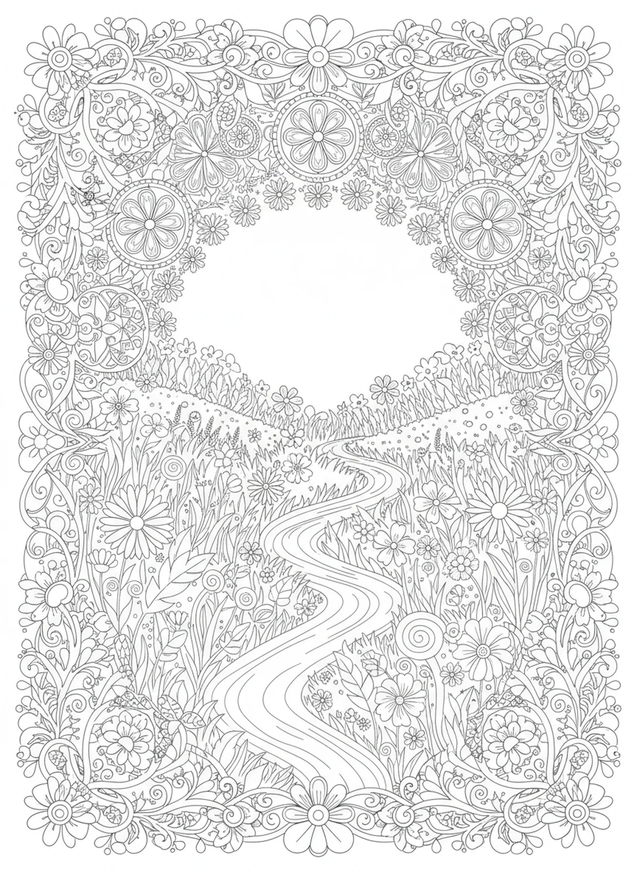 Pâturages verdoyants, Psaume 23:1 page à colorier pour adultes dans un style de journal biblique