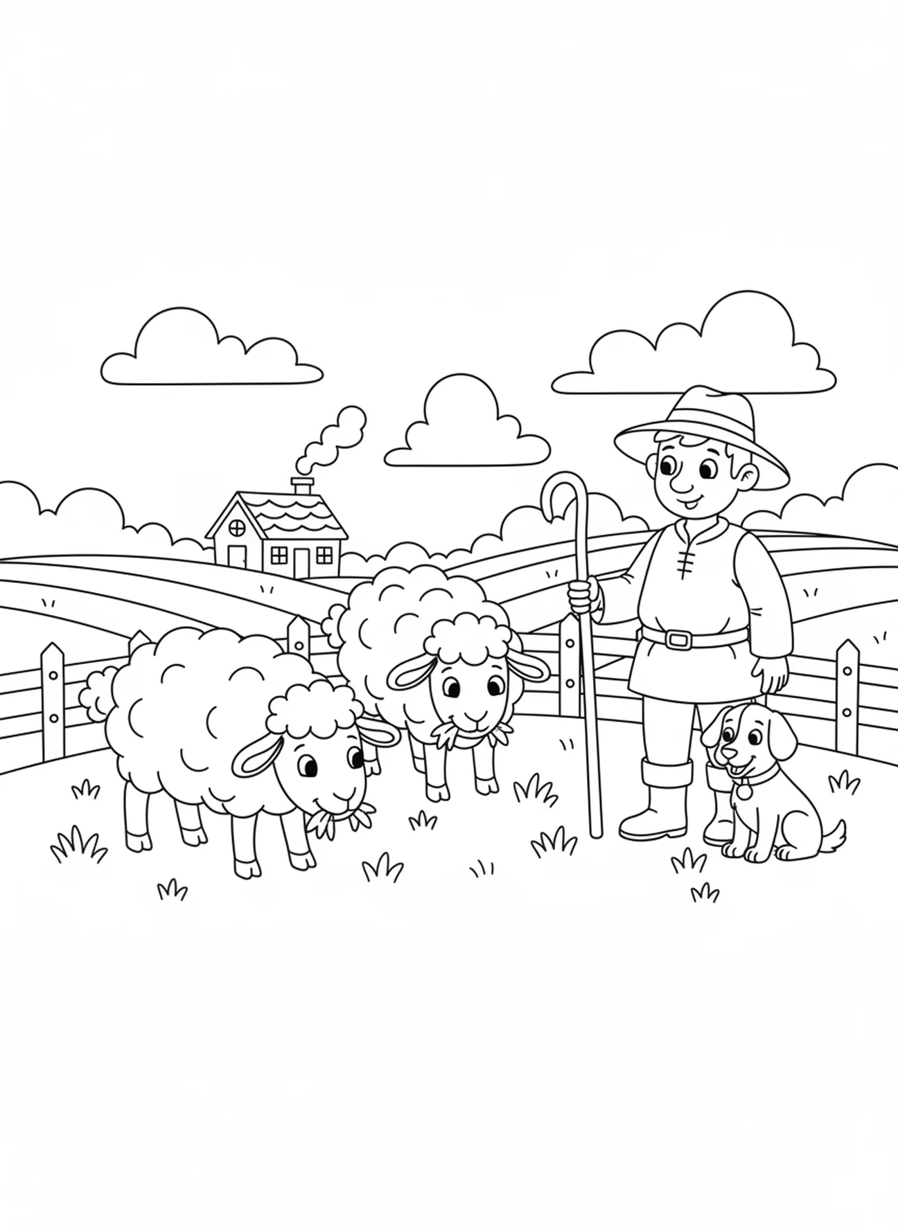 Niedliche Schafe grasen, Psalm 23:1 Der Herr ist mein Hirte Ausmalbild für Kinder im Alter von 5-10 Jahren.