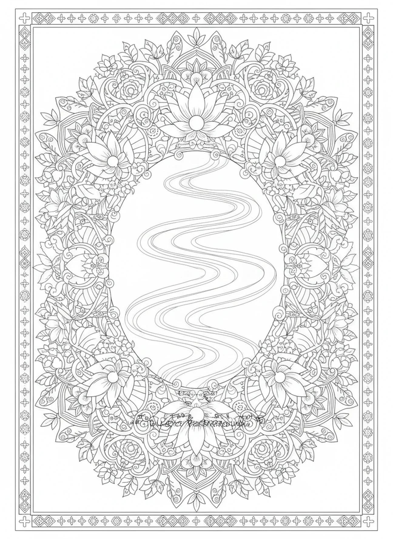 Eaux calmes et paisibles, Psaume 23:6 page à colorier sur la bonté et la miséricorde pour adultes dans un style de journal biblique