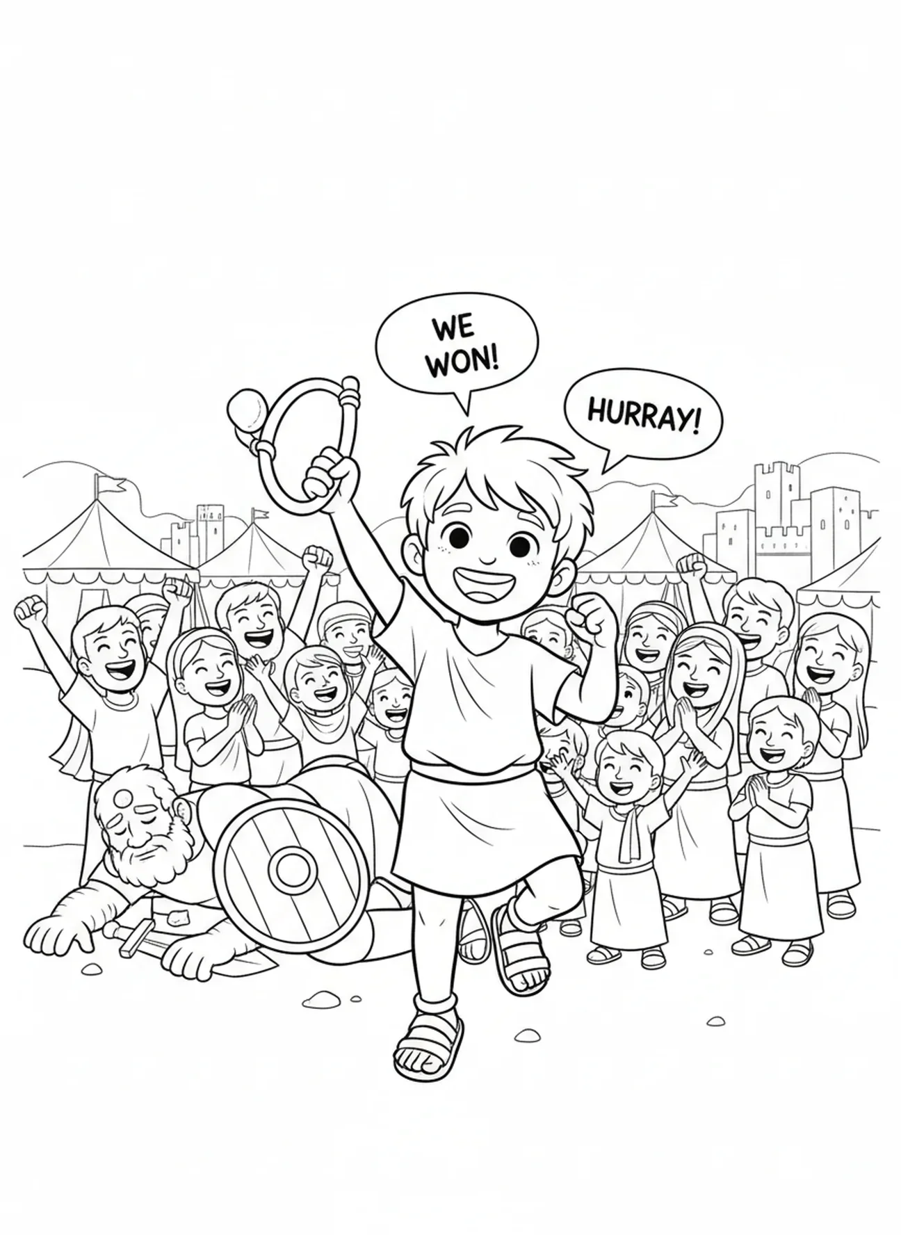 David viert overwinning, Psalm 27:1 kleurplaat voor kinderen van 5-10 jaar
