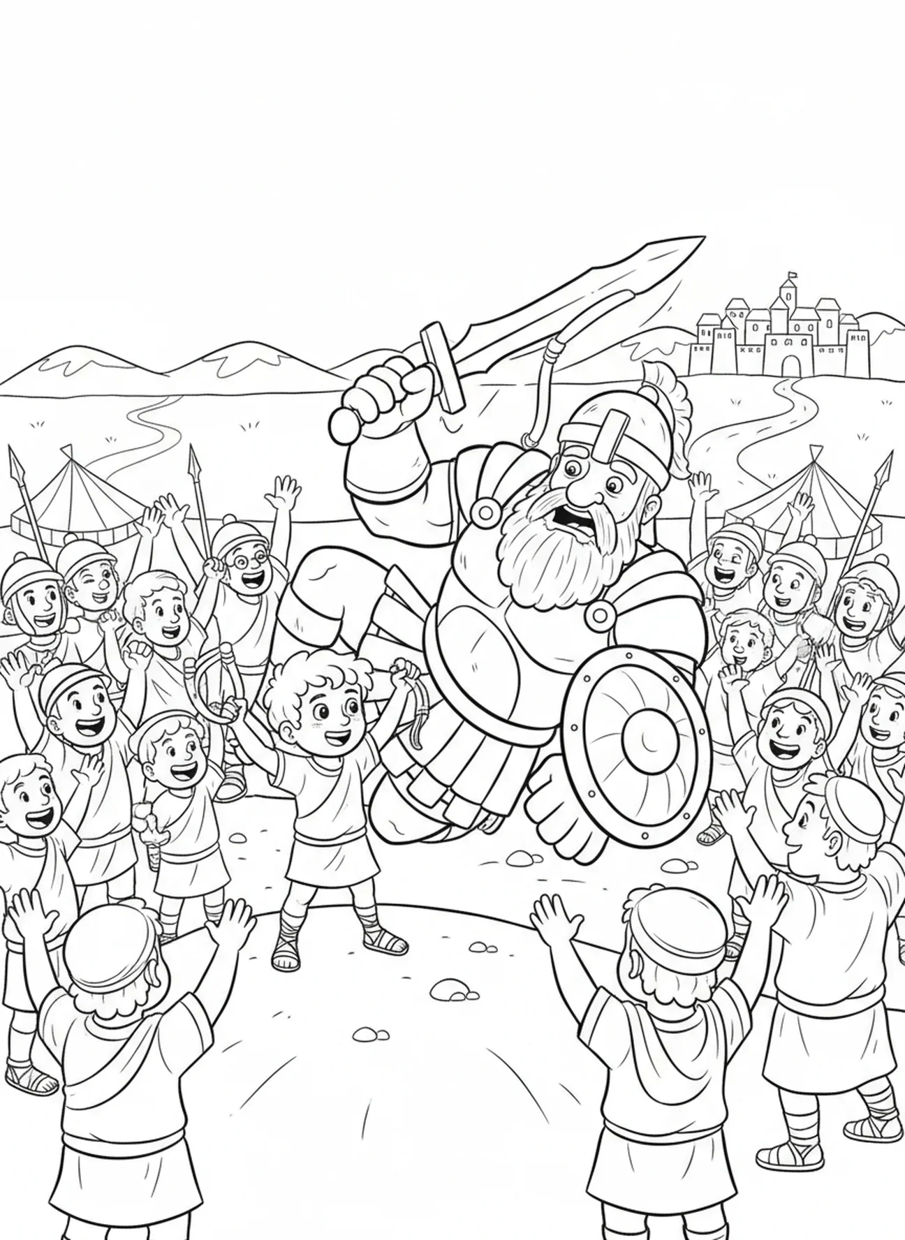 Goliath valt, Psalm 27:1 kleurplaat voor kinderen van 5-10 jaar