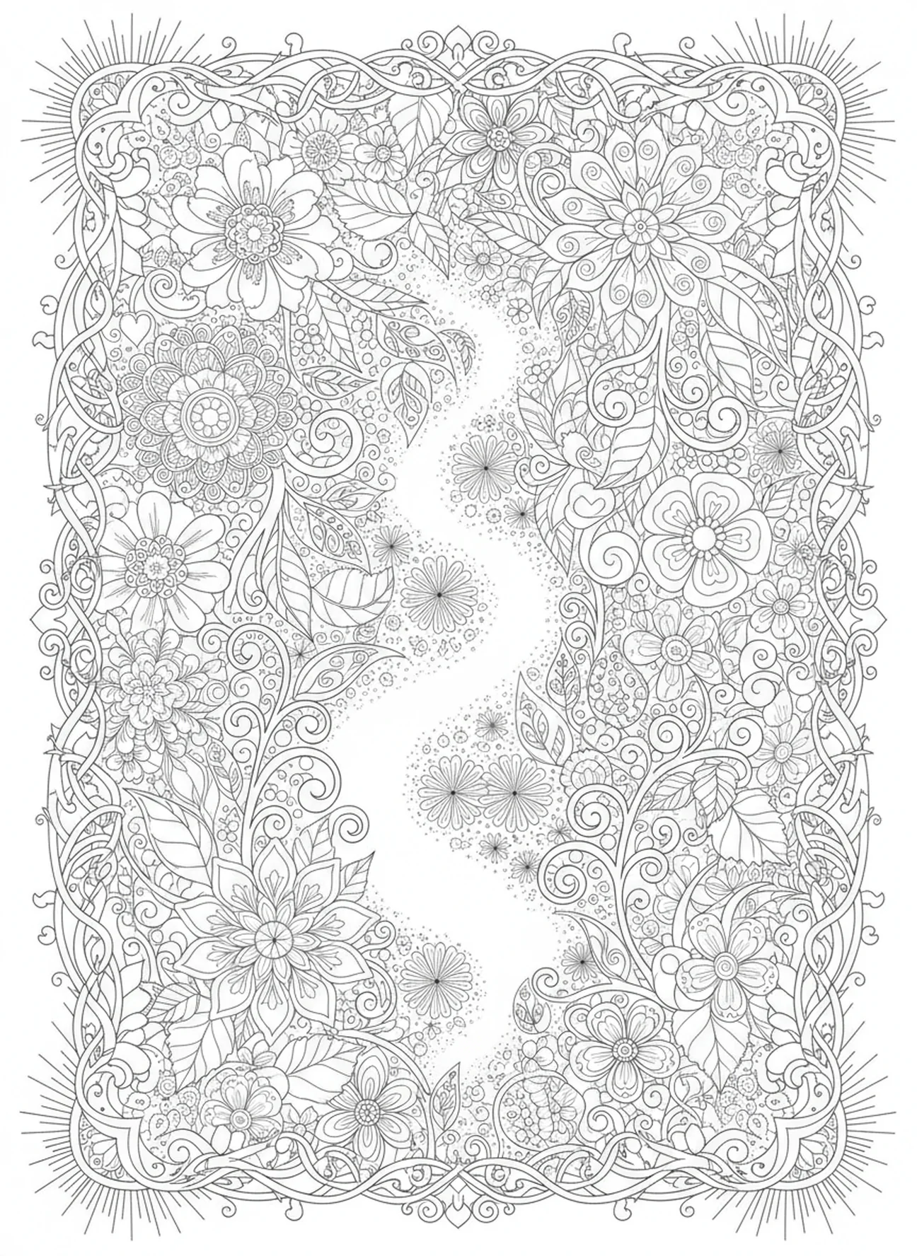 Kronkelig verlicht pad in de tuin, Psalm 27 Licht Redding kleurplaat voor volwassenen in Bijbel journaling stijl.