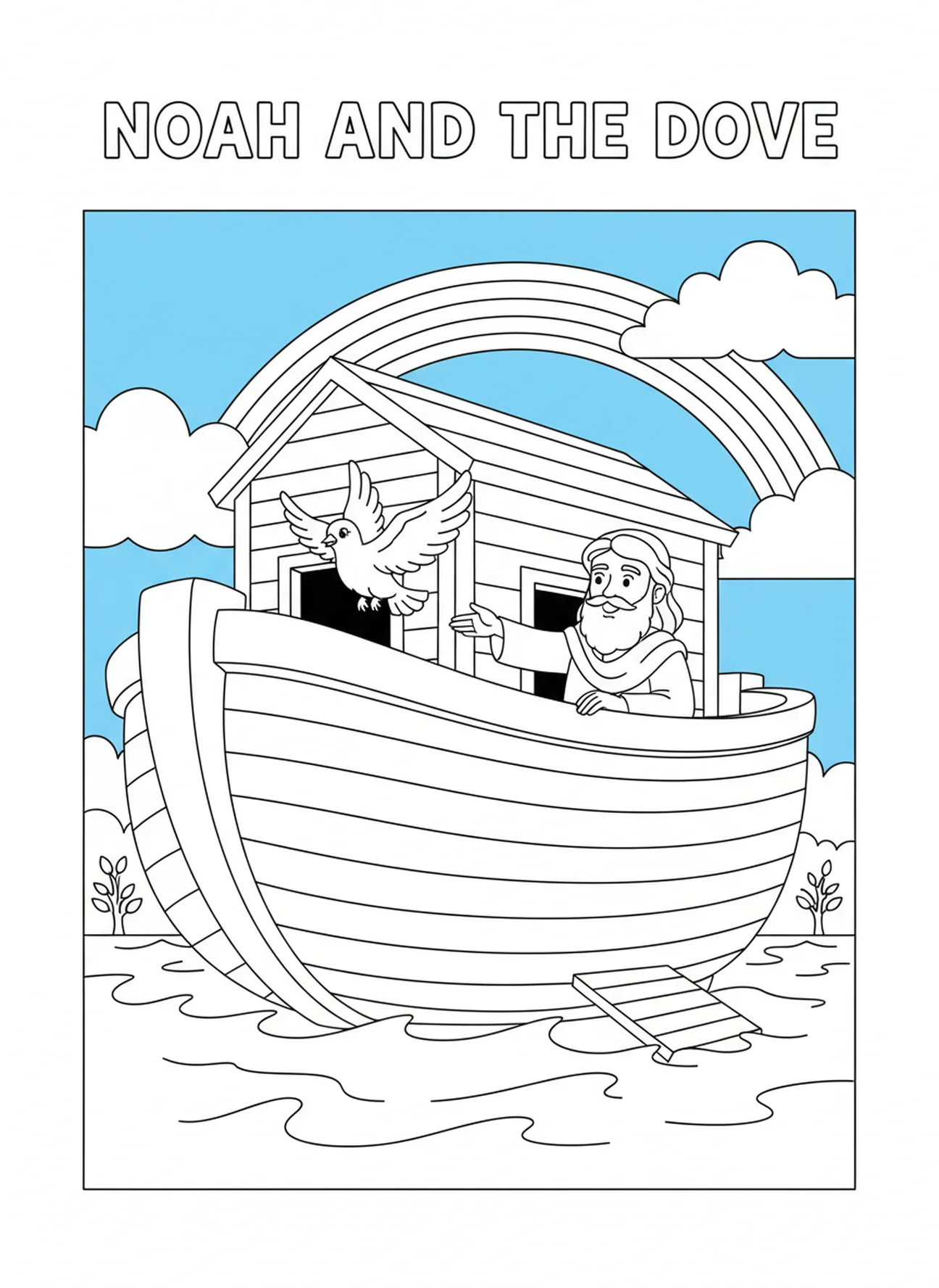 Noé libérant une colombe, page à colorier Psaume 34:8 pour enfants de 5 à 10 ans