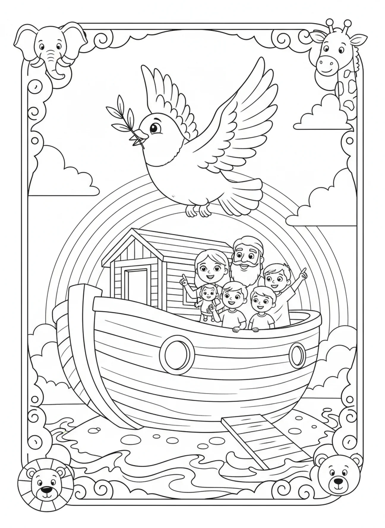 Colombe portant une branche d'olivier, page à colorier Psaume 37:4 pour enfants de 5 à 10 ans