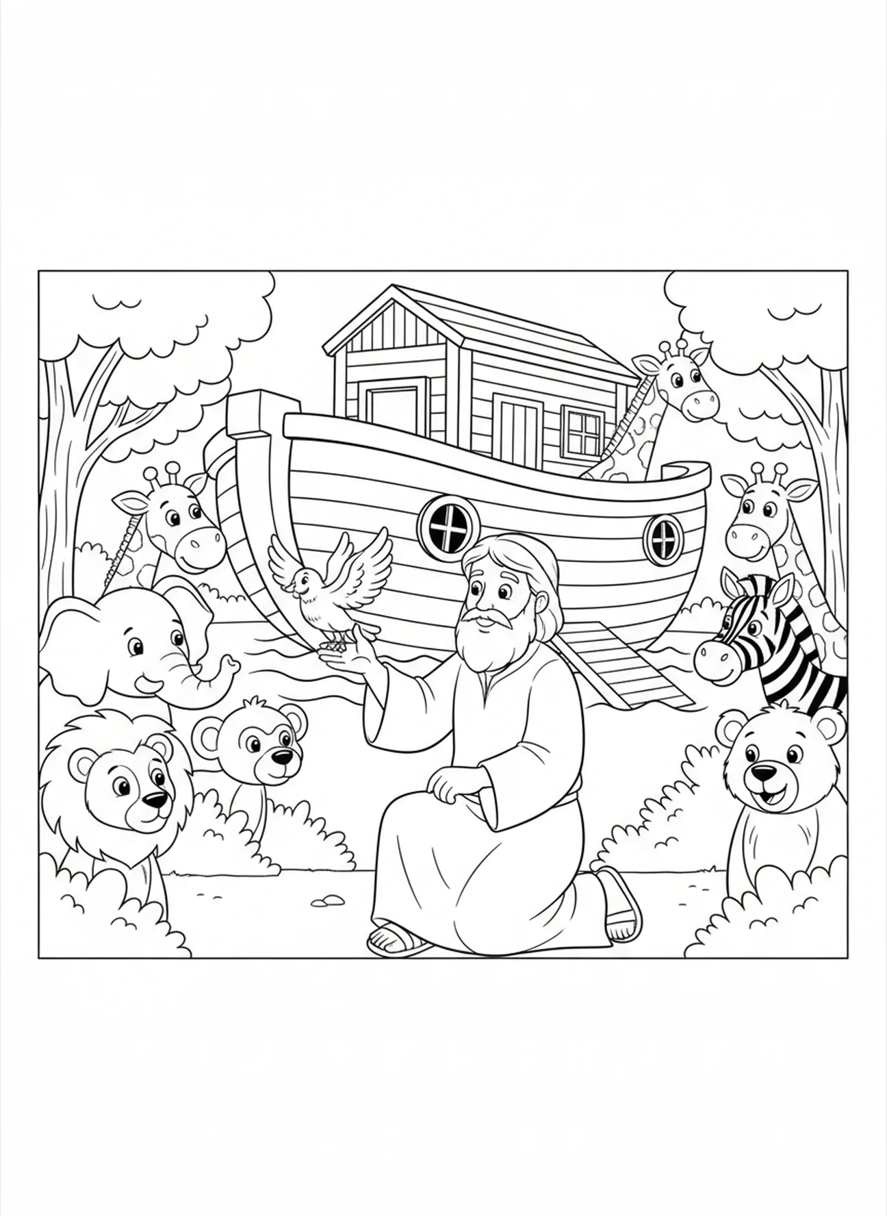 Noé libérant une colombe, page à colorier Psaume 37:4 pour enfants de 5 à 10 ans