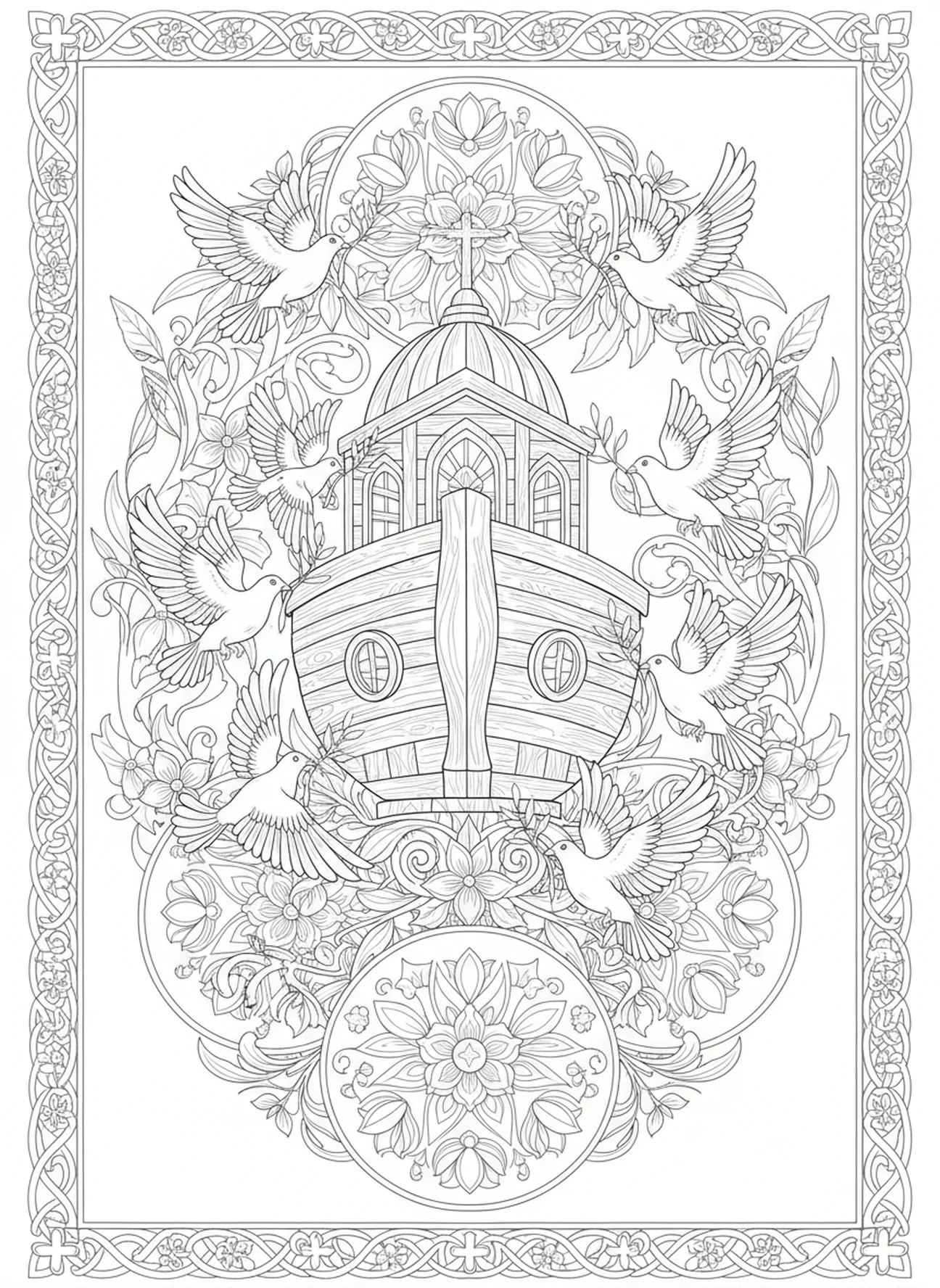 Arca do santuário, página de colorir Salmo 91:1 para adultos no estilo de journaling bíblico