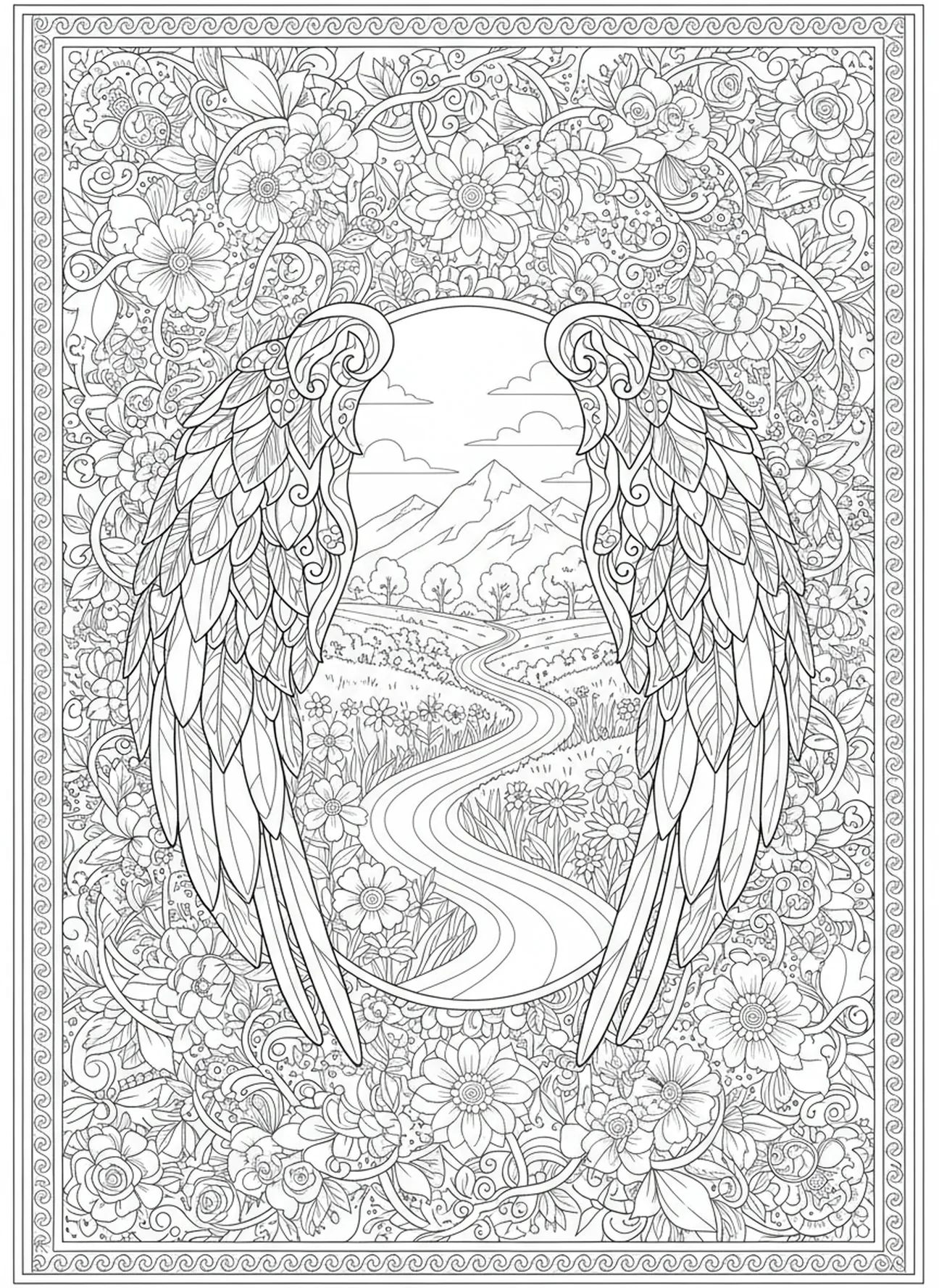 Ailes déployées, Psaume 91:2 Page à colorier Refuge Forteresse pour adultes dans un style de journal biblique.