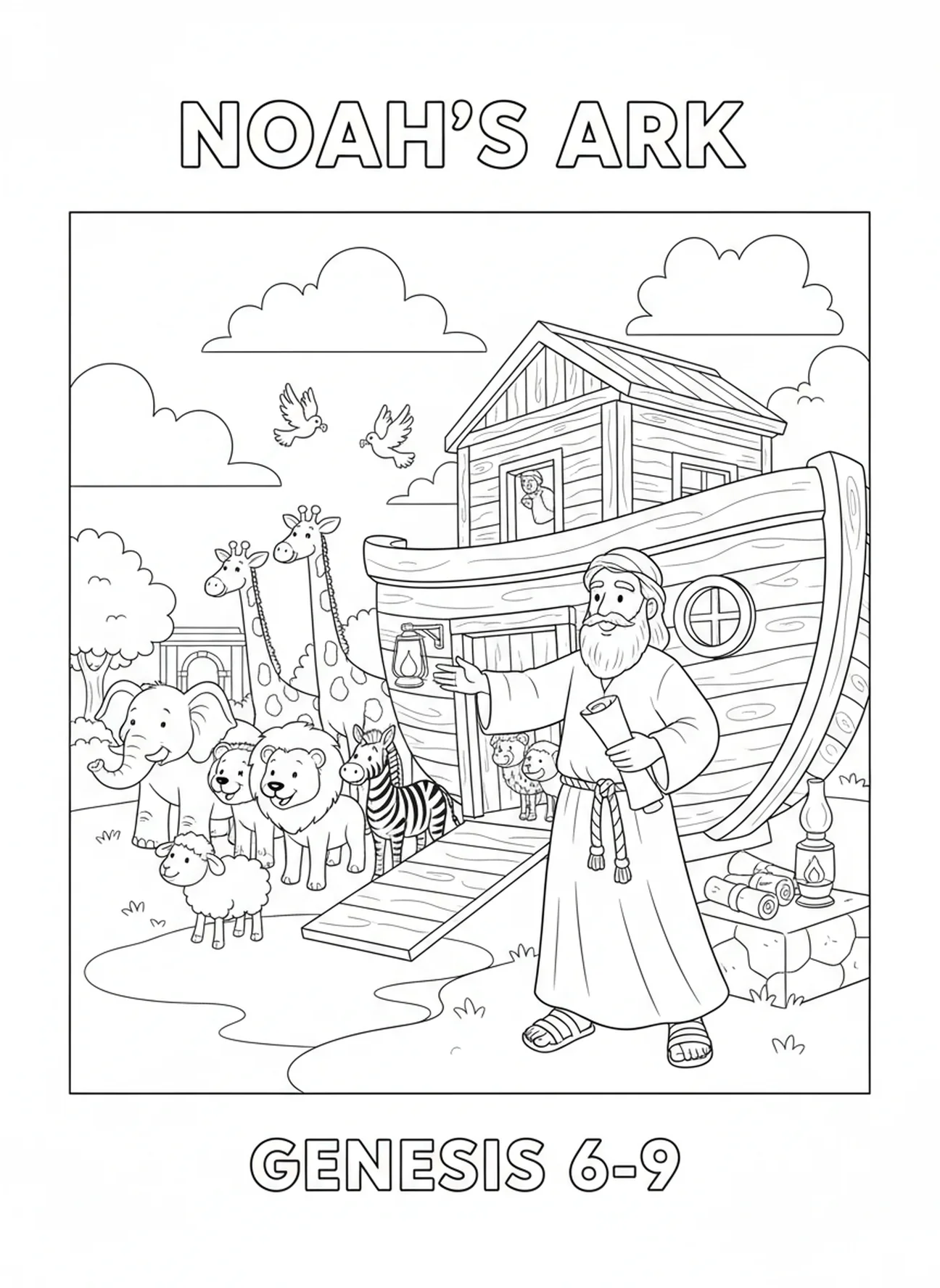 Casais de animais entrando, Romanos 15:13 página para colorir para crianças da Escola Dominical de 5 a 12 anos