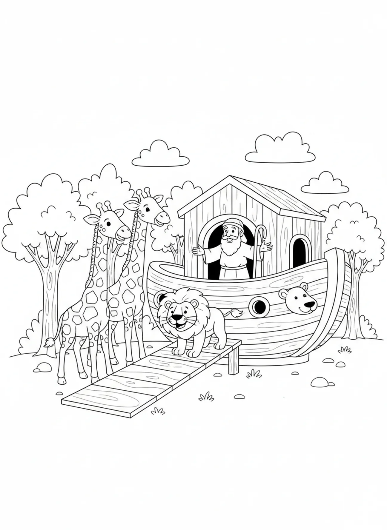 Żyrafy wchodzące do arki, kolorowanka Salt Of The Earth dla dzieci w wieku 5-10 lat