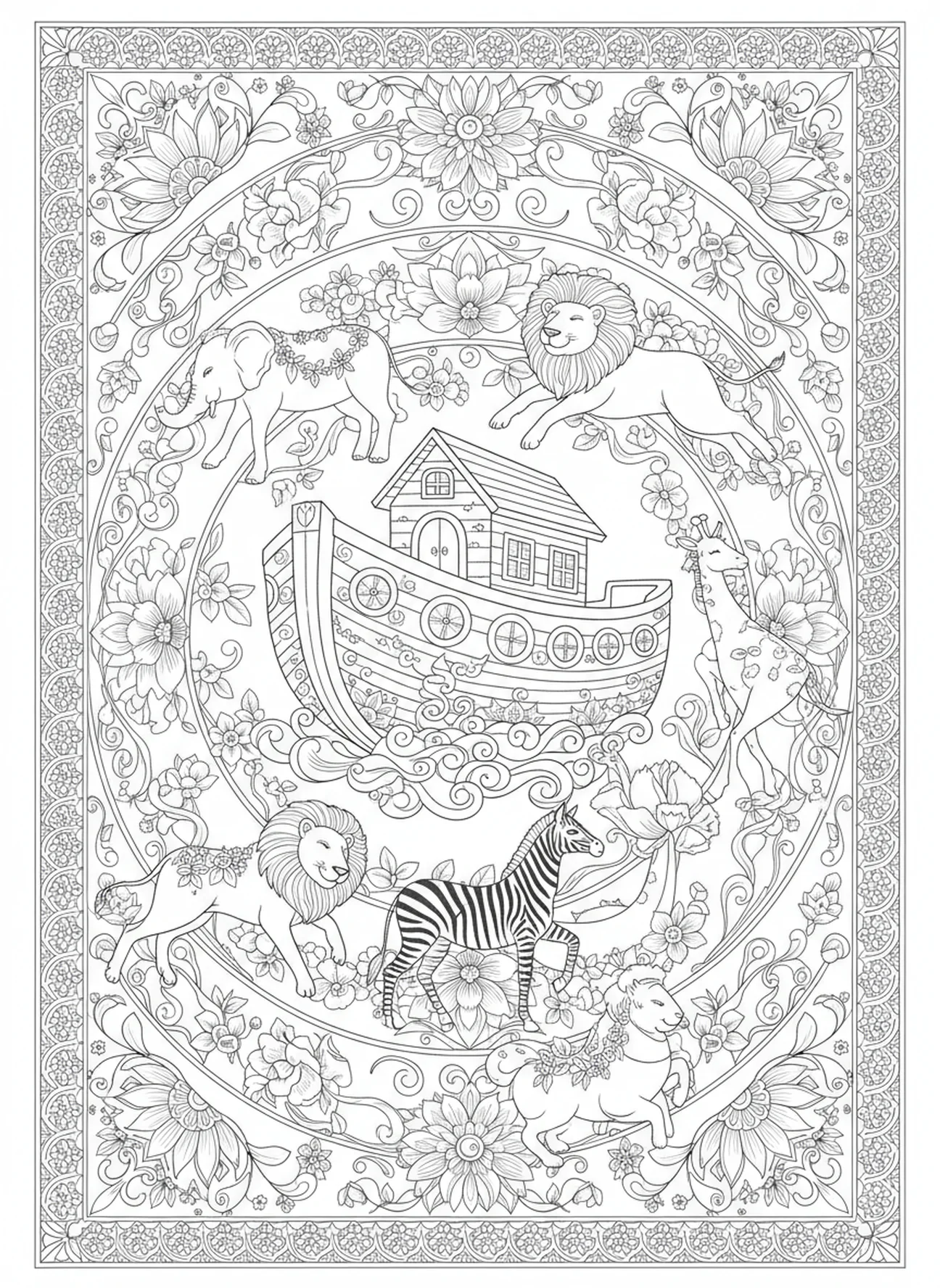 Casais de animais dançando, página de colorir O Senhor te Abençoe para adultos no estilo de journaling bíblico