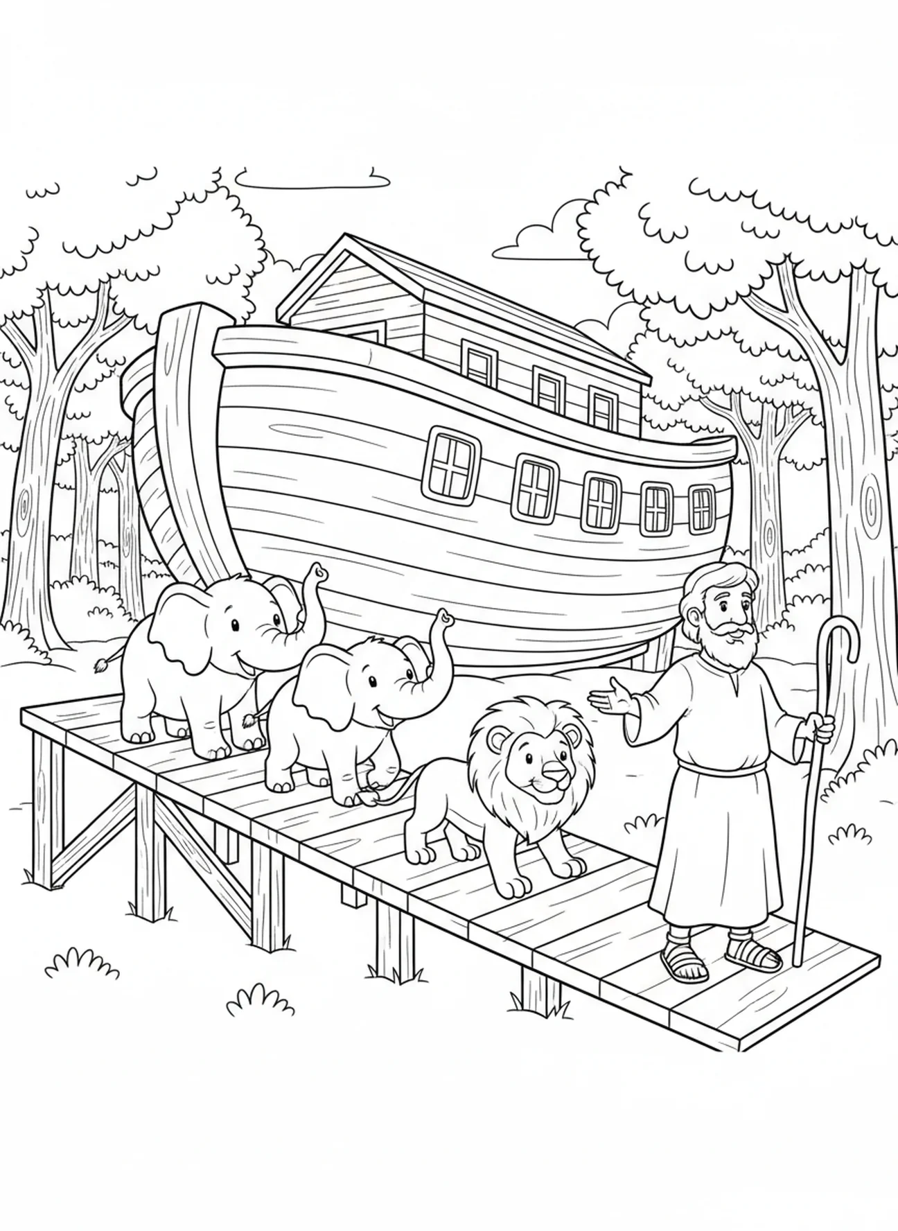 Verspielte Elefanten und Löwen, Die Herrlichkeit des Herrn Ausmalbild für Kinder im Alter von 5-10 Jahren