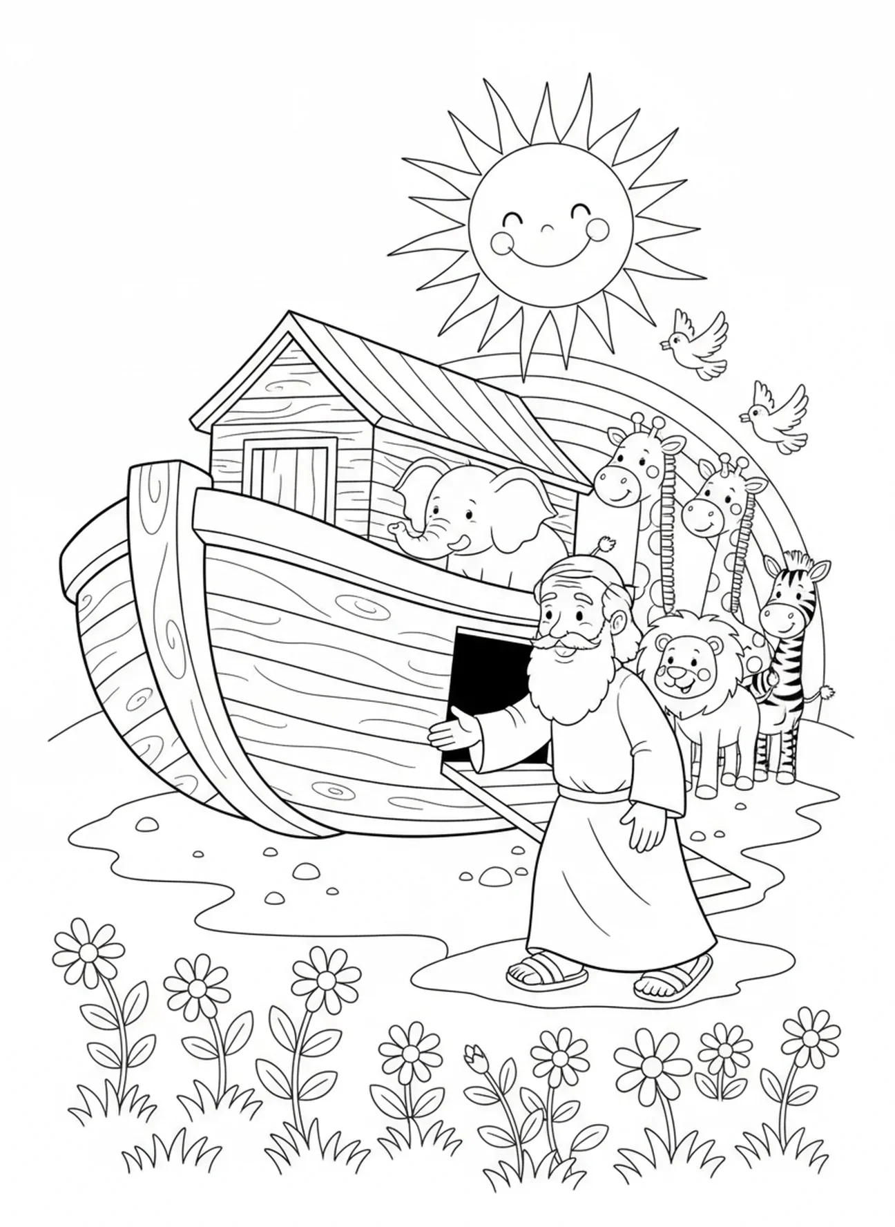 Noah verlässt die Arche, Vertrau auf den Herrn Malvorlage für Kinder im Alter von 5-10 Jahren
