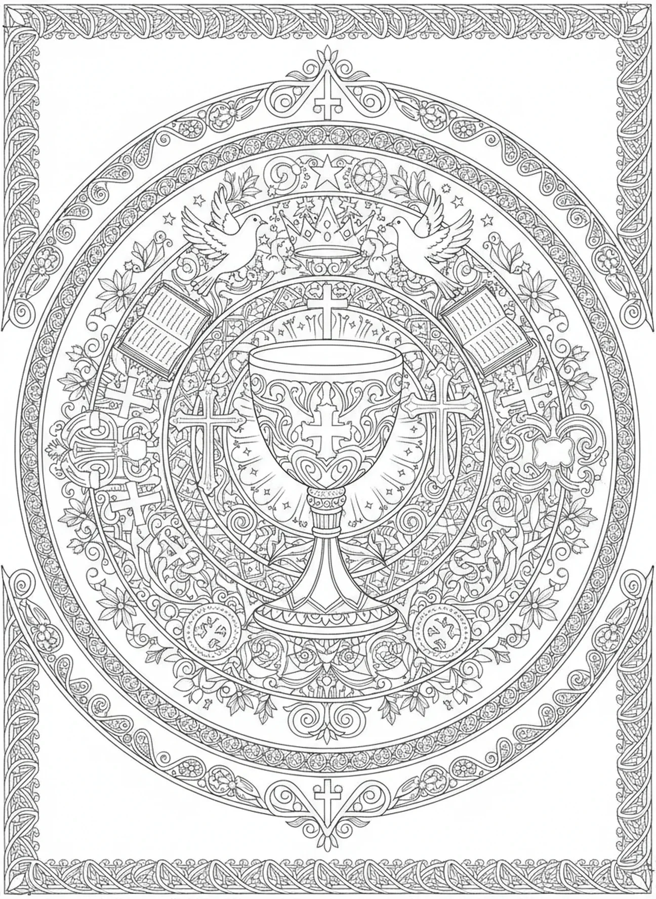 Spirituelle Ornamente, Kelch-Symbol Ausmalbild für Erwachsene im Bibel-Journaling-Stil