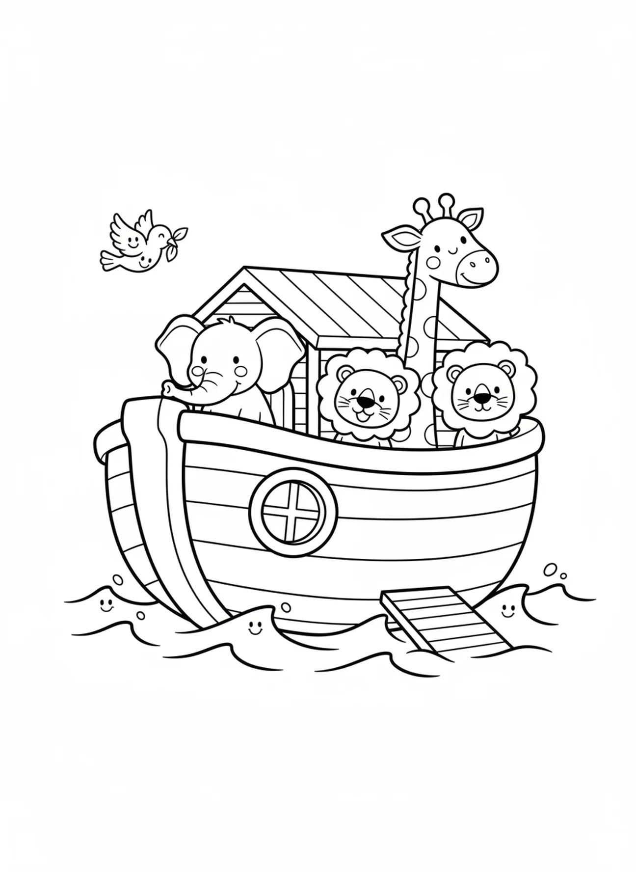 Die Arche schwebt auf dem Wasser, Ausmalbild für den Adventskalender für Vorschulkinder im Alter von 3-5 Jahren