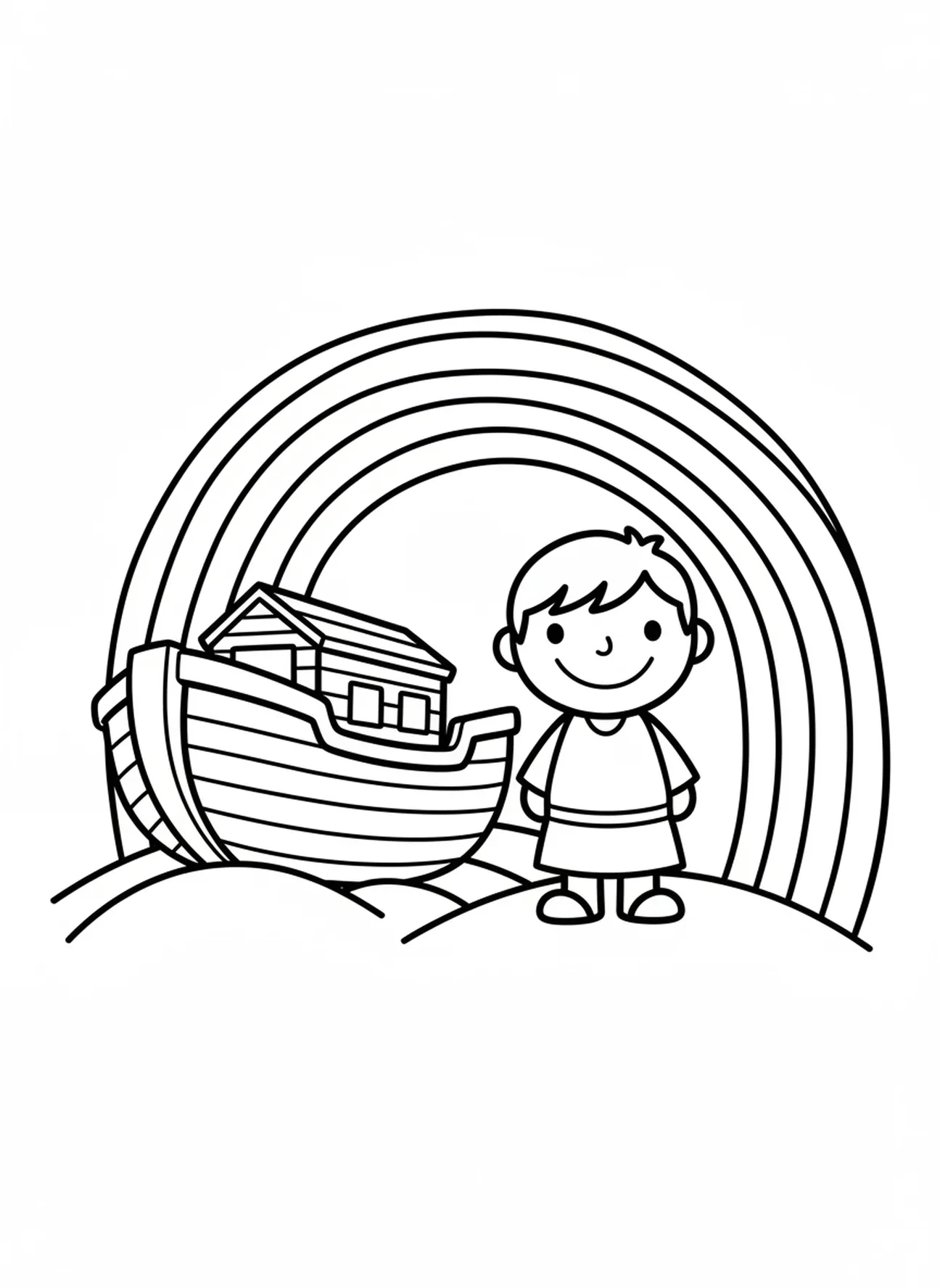 Regenbogen über Noah, Ausmalbild für den Adventskalender für Vorschulkinder im Alter von 3-5 Jahren