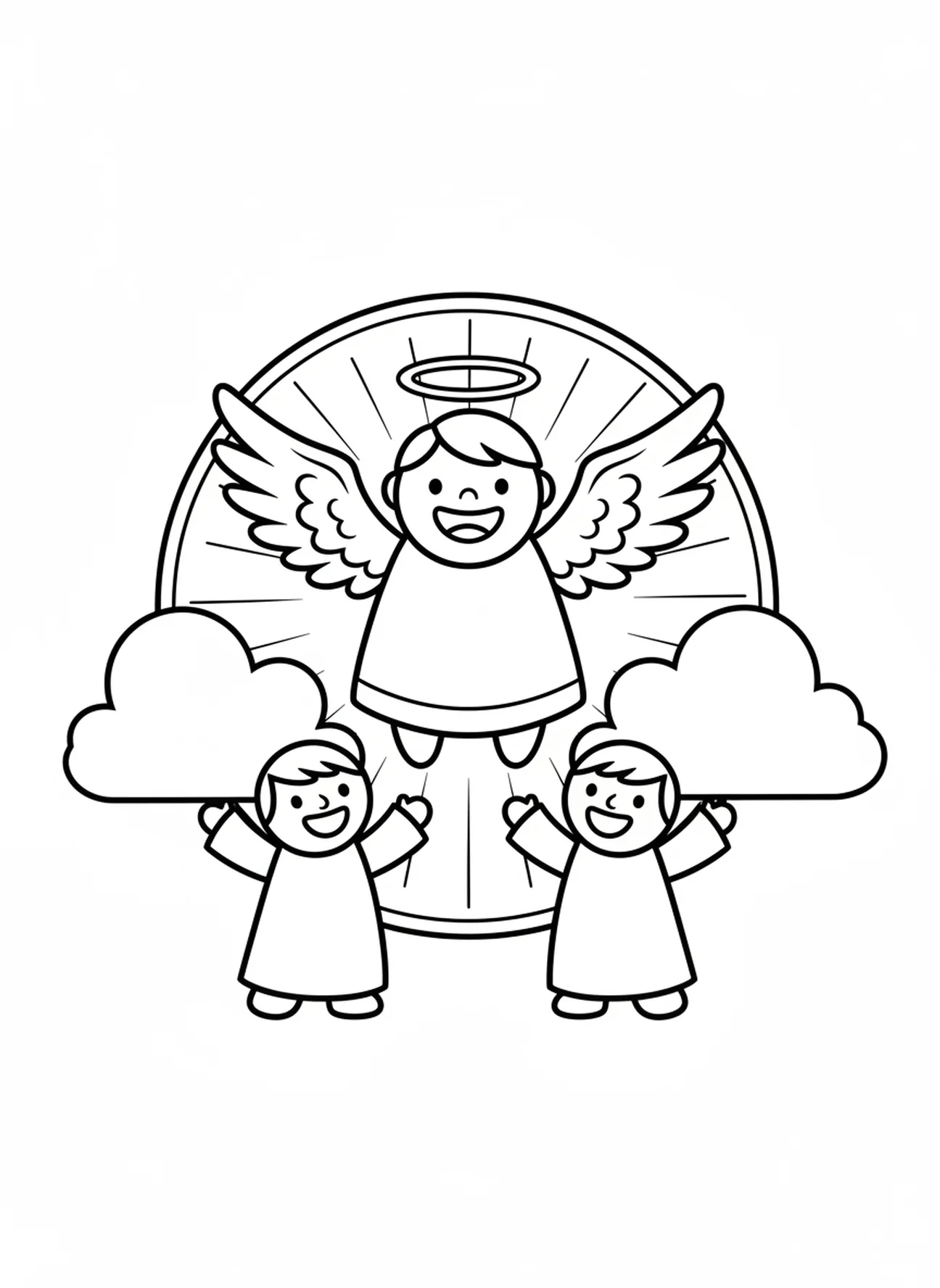 Lächelnder Engel, Ausmalbild von Bethlehem für Vorschulkinder im Alter von 3-5 Jahren