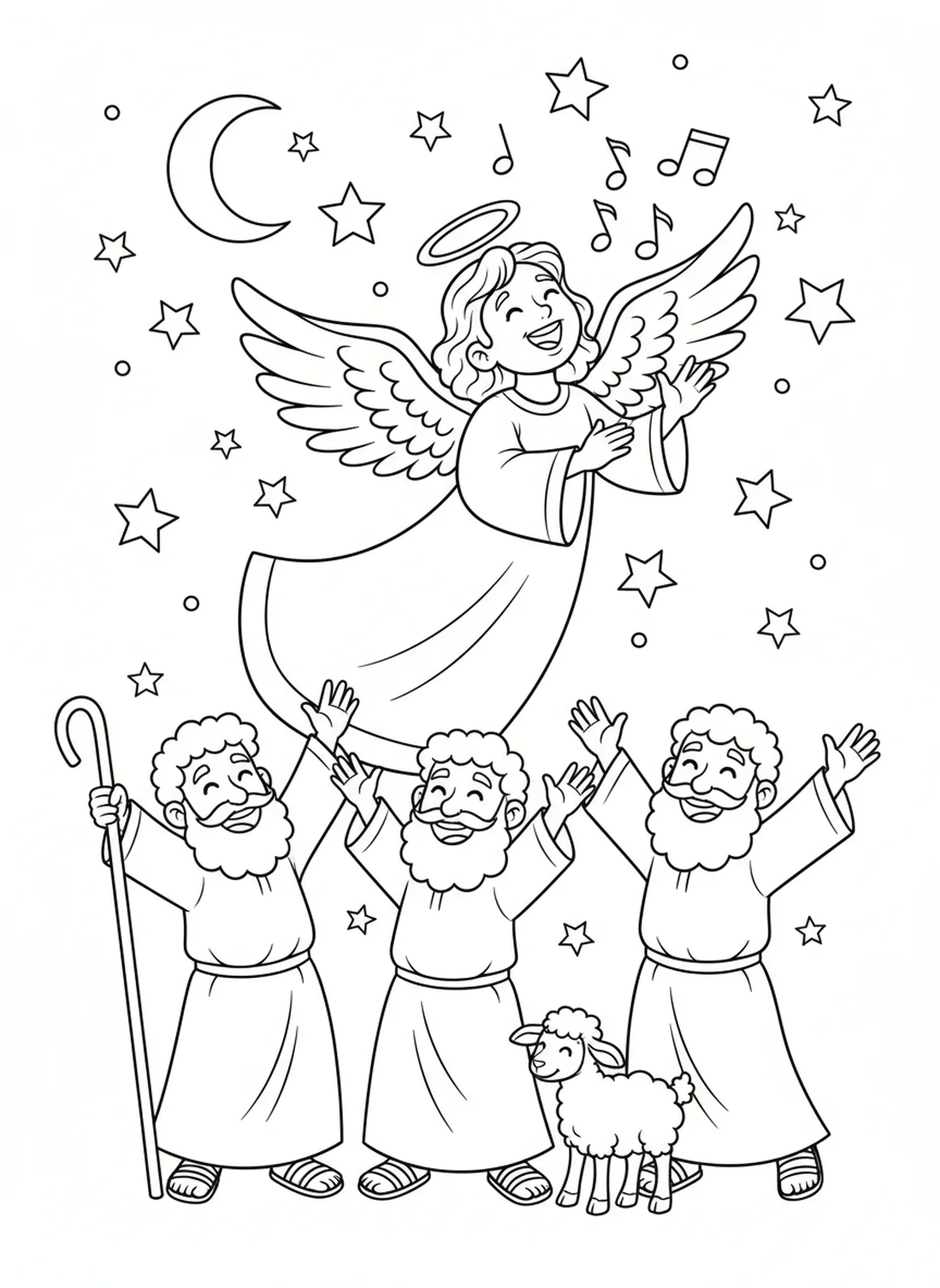 Anjo cantando, página de colorir de Anjos de Natal para crianças de 5 a 10 anos