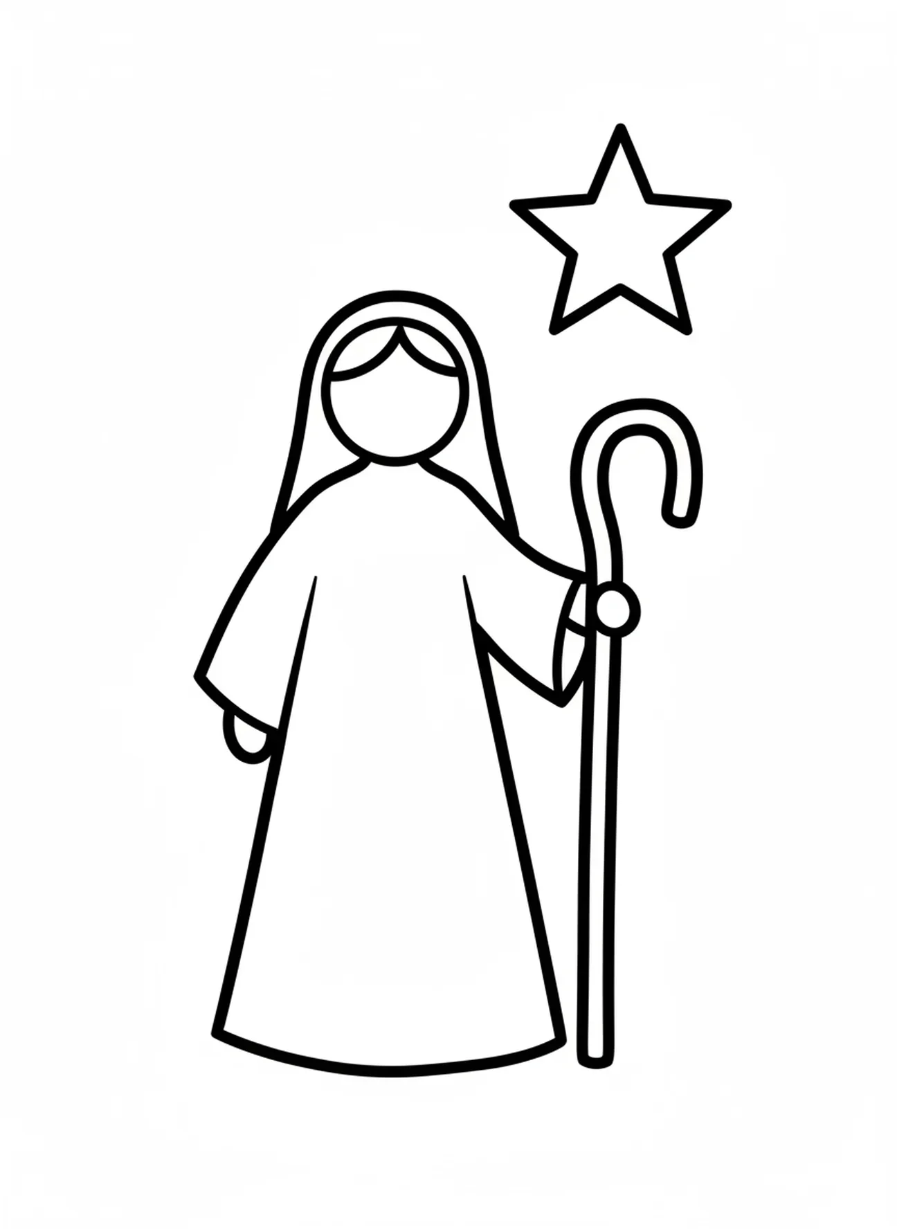 Pastor observando a estrela, página de colorir religiosa de Natal para crianças de 2 a 3 anos