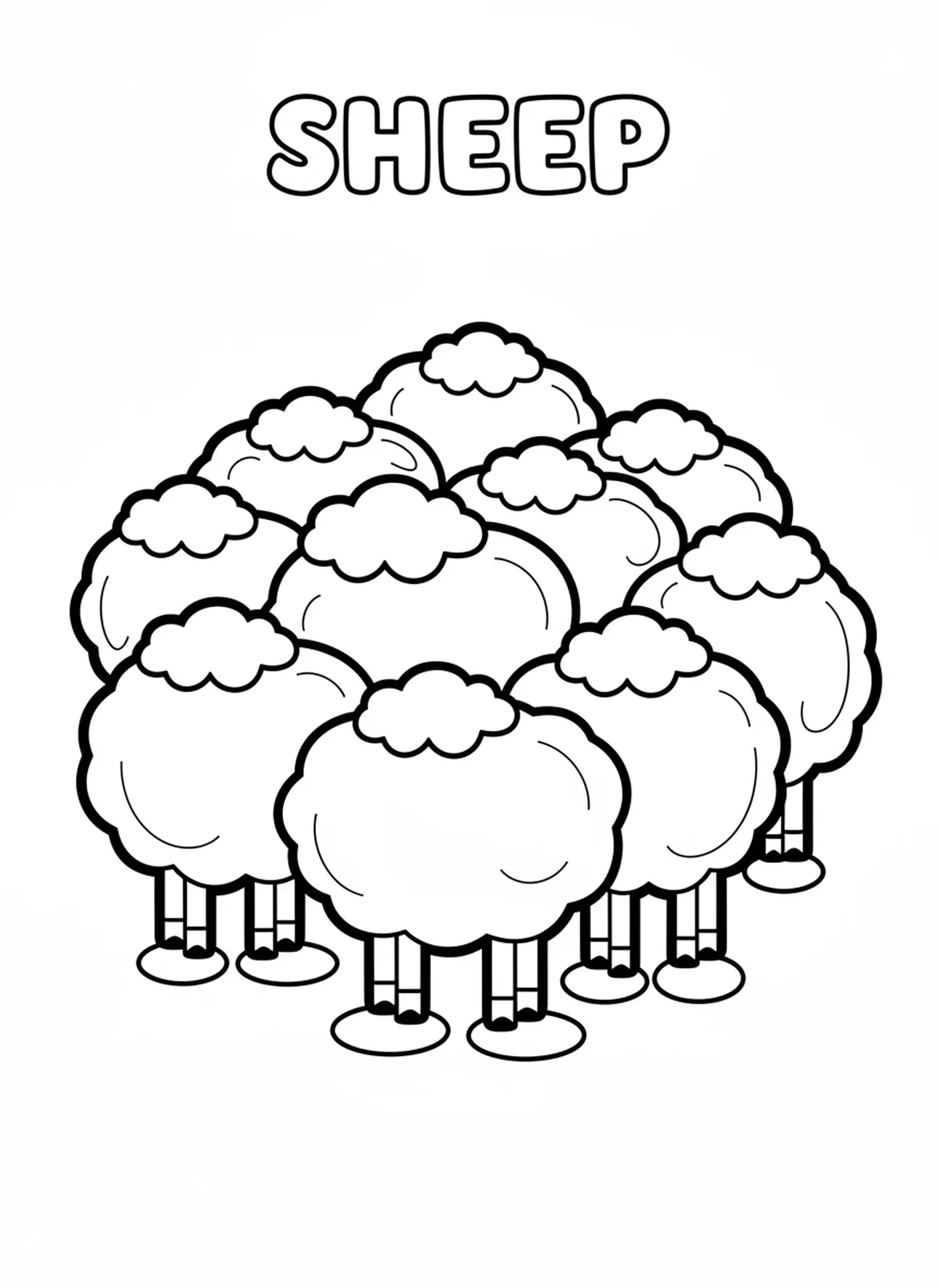 Bergers de Noël avec un troupeau de moutons, page à colorier pour les tout-petits de 2 à 3 ans.