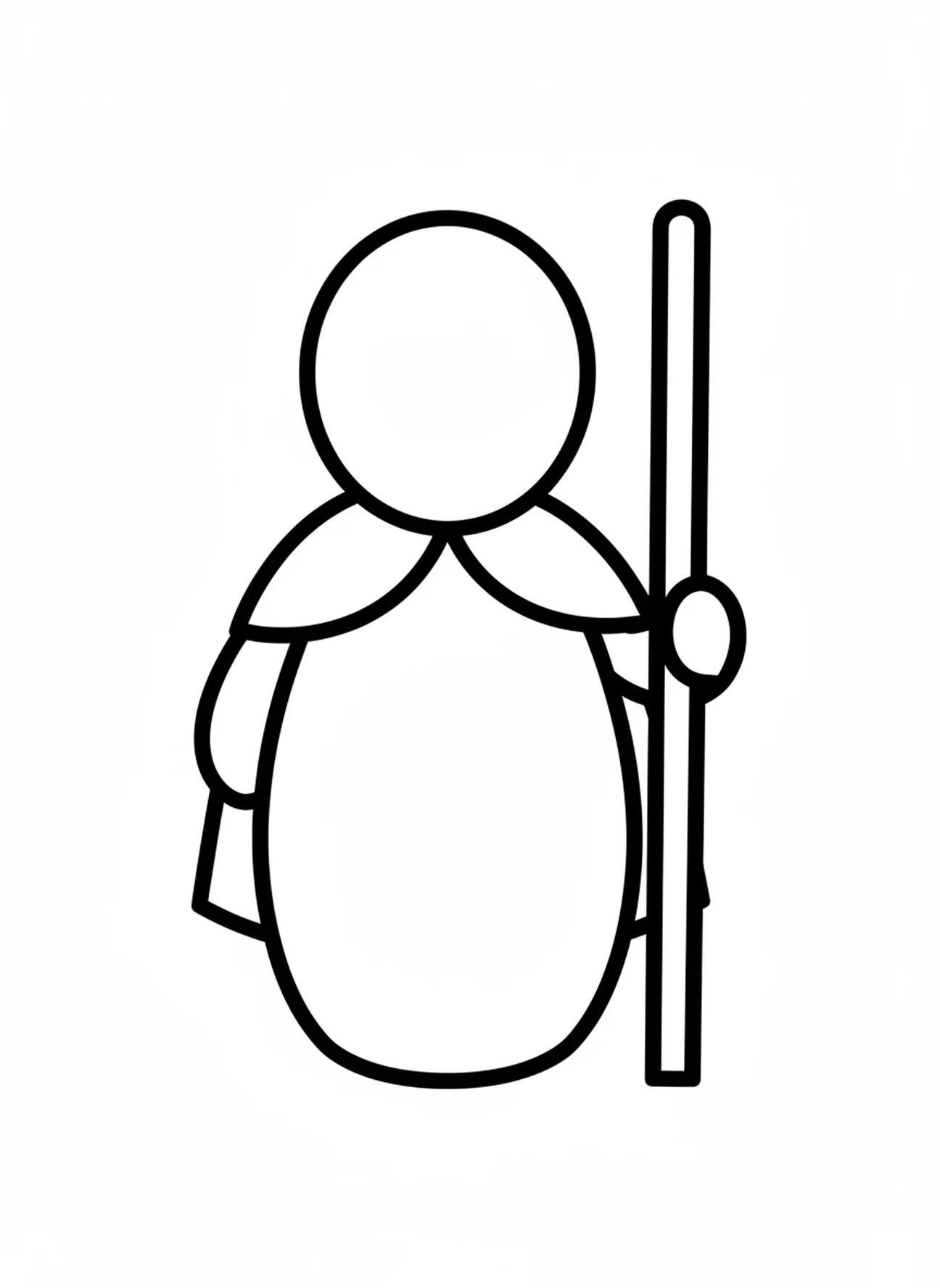 Berger marchant avec un bâton, page à colorier de Berger de Noël pour les tout-petits de 2 à 3 ans.