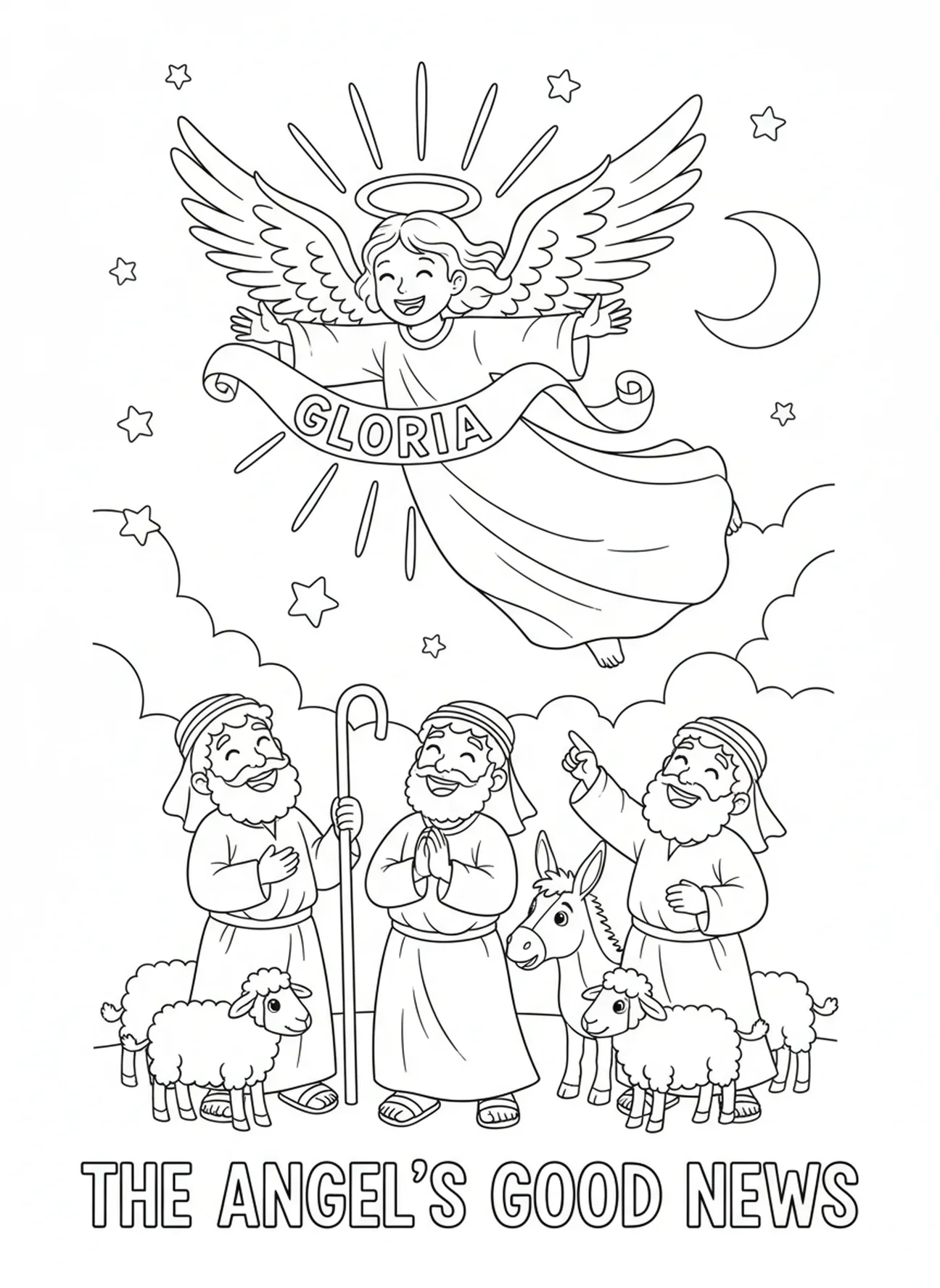 Engel verkündet die Geburt Jesu, Epiphanie Malvorlage für Kinder im Alter von 5-10 Jahren