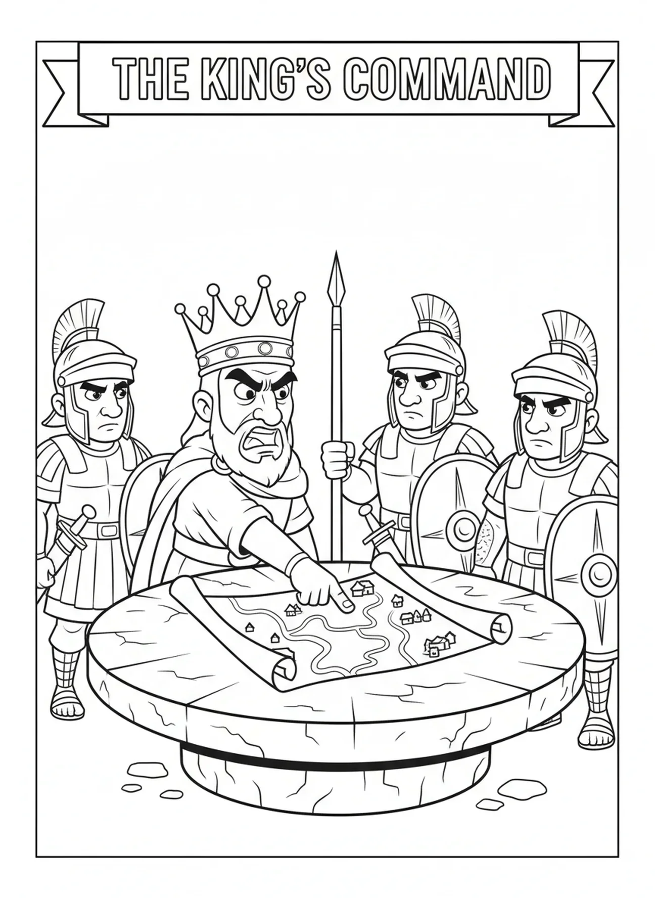 Herodes befiehlt seinen Soldaten, Ausmalbild von König Herodes für Kinder im Alter von 5-10 Jahren