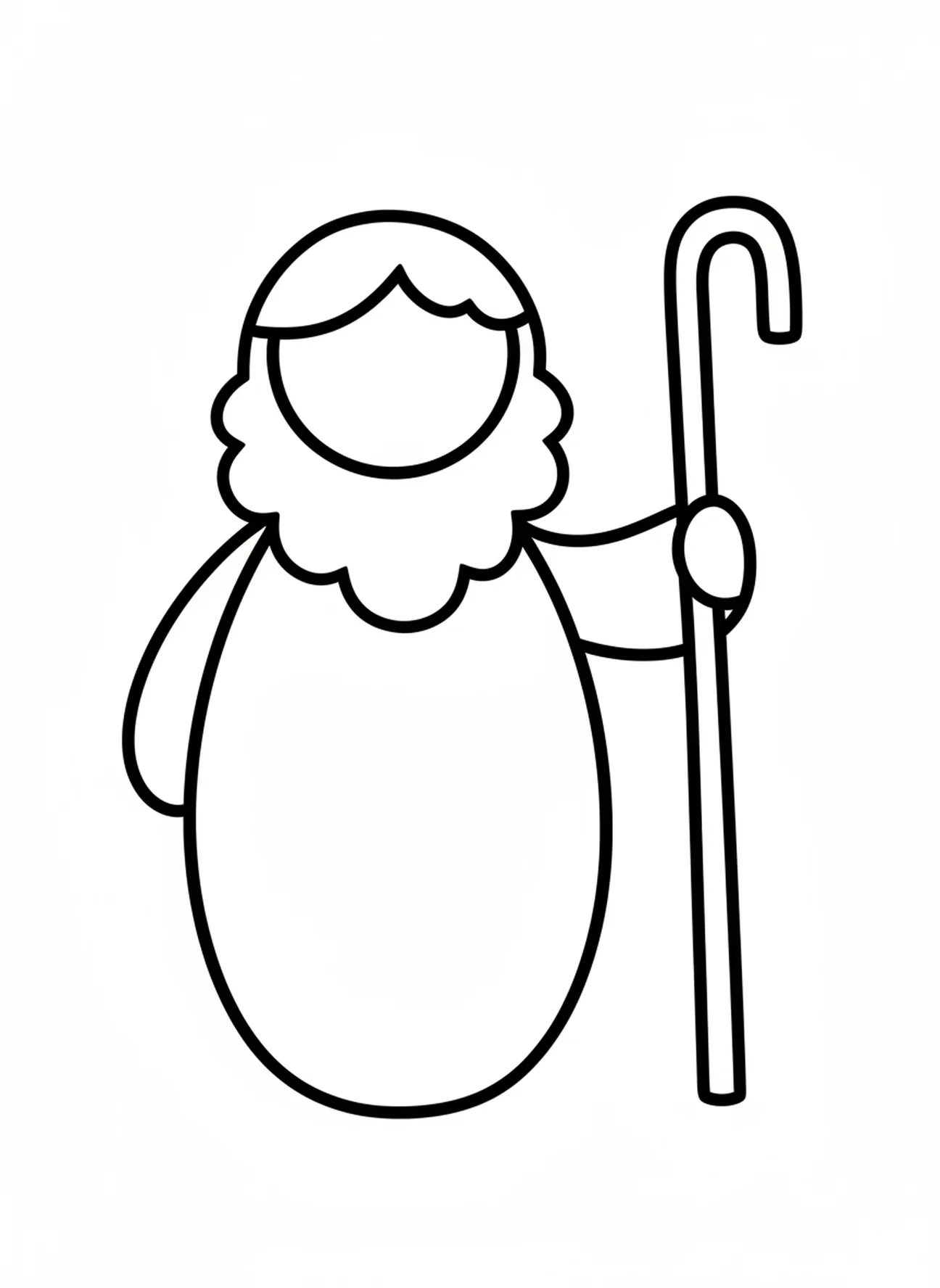 Einfache Hirtenfigur, Ausmalbild der Krippe mit dem Baby Jesus für Kleinkinder im Alter von 2-3 Jahren.