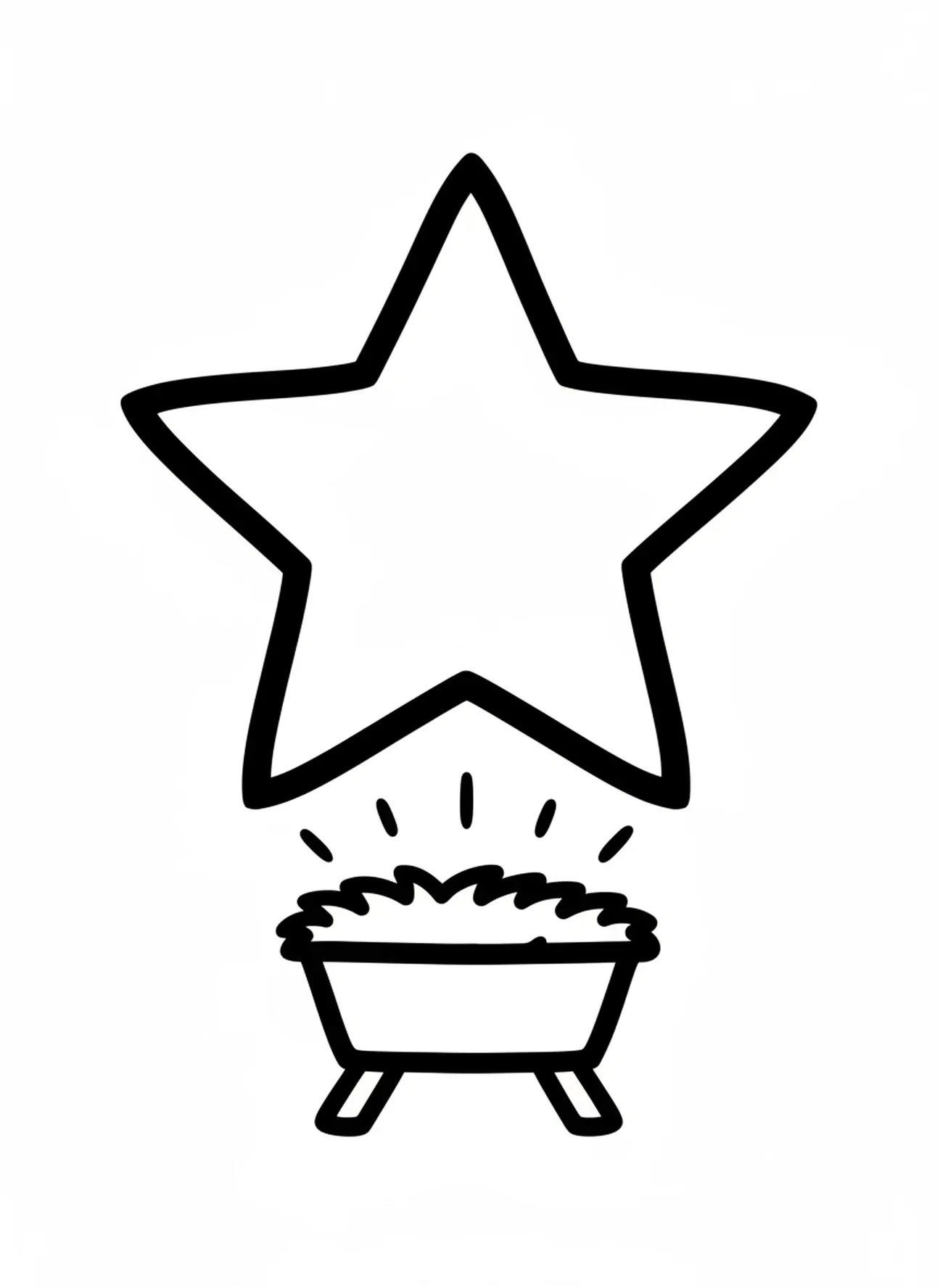 Einfache Sternform, Ausmalbild von der Krippe mit dem Baby Jesus für Kleinkinder im Alter von 2-3 Jahren.