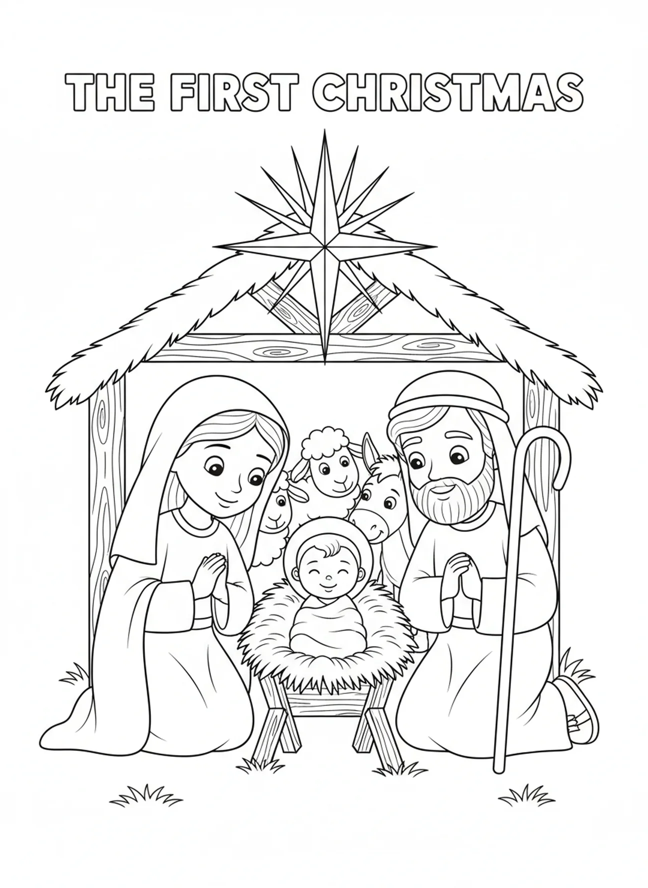 Das Christkind in der Krippe, Myrrhe Ausmalbild für Kinder im Alter von 5-10 Jahren